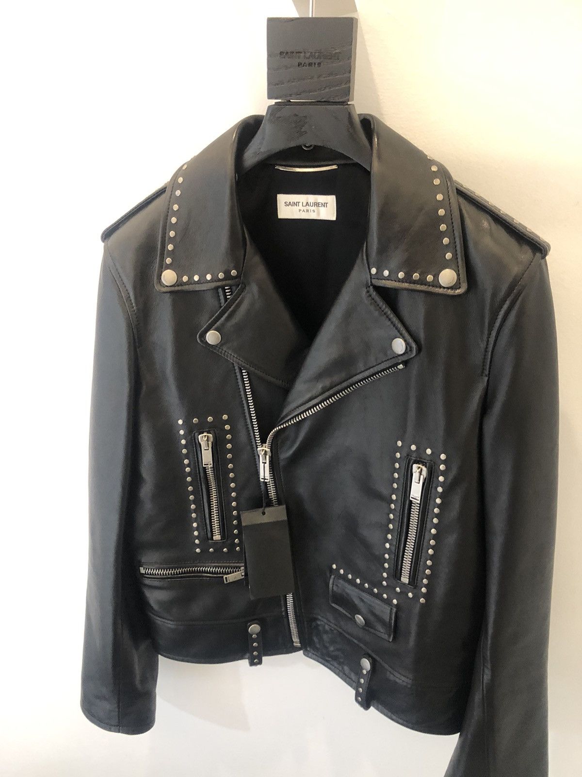 Saint Laurent Paris studded biker in lamb leather