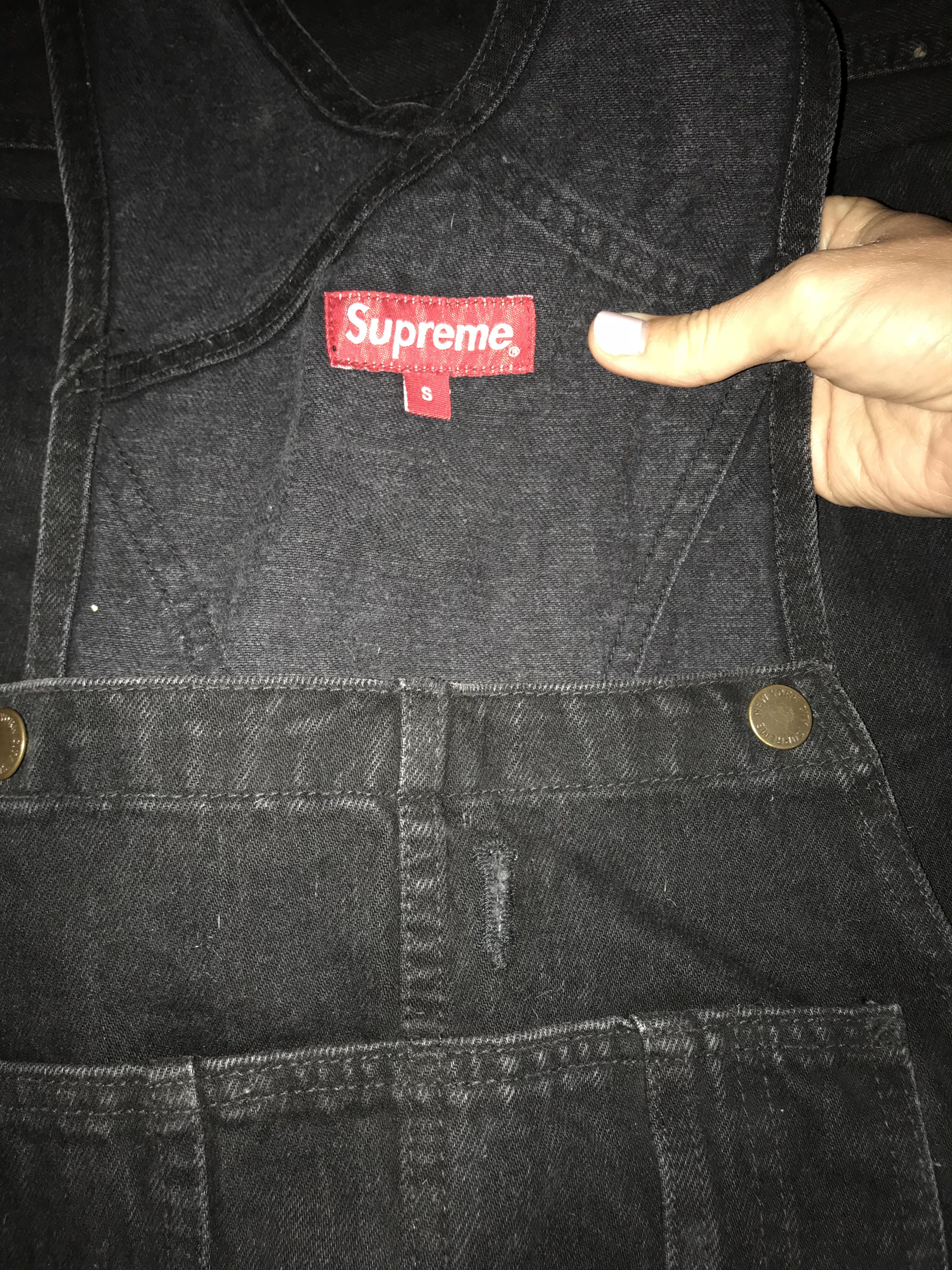 Supreme Logo Denim Overalls Black