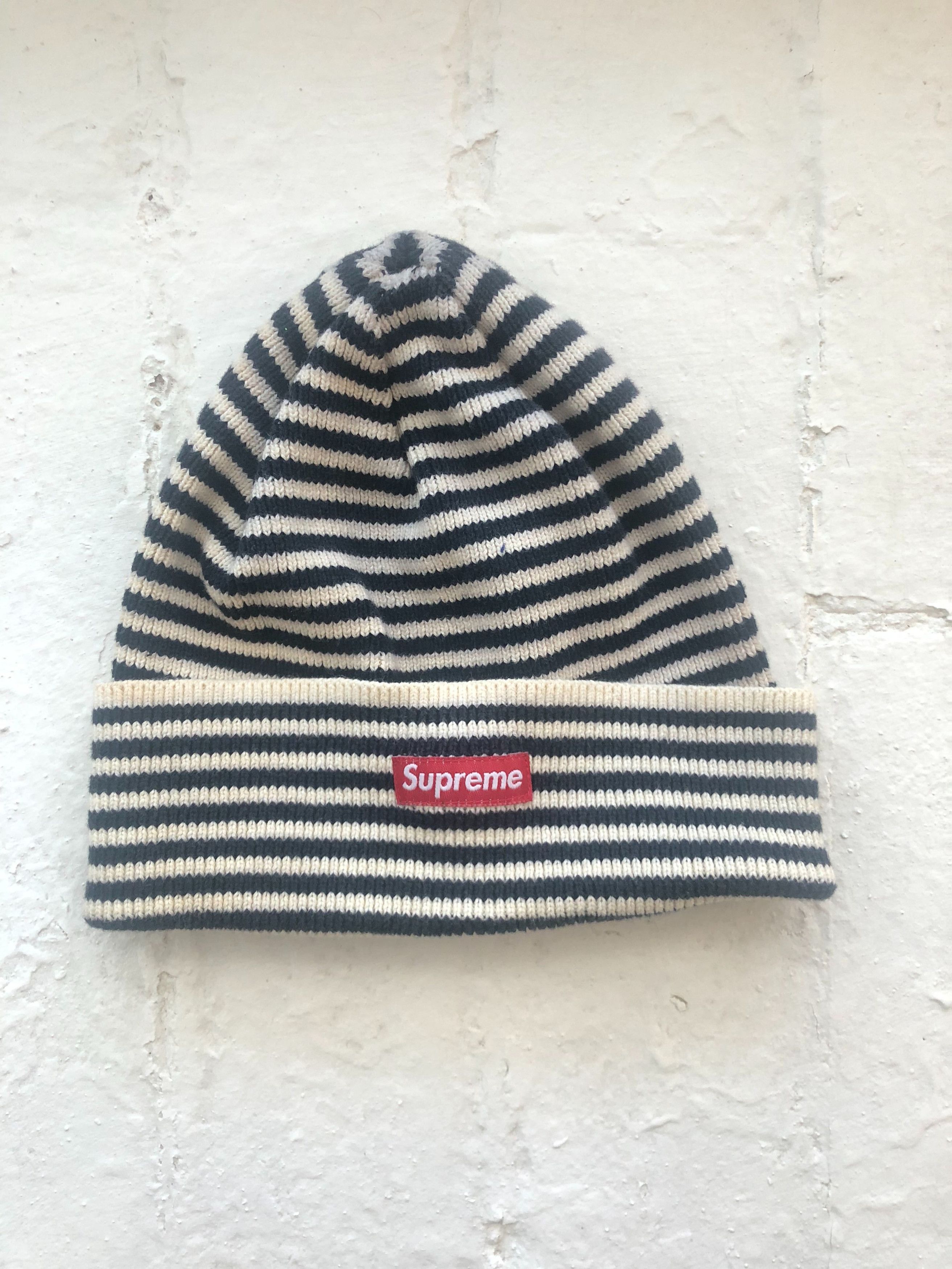 Supreme Supreme Striped Beanie Navy/White | Grailed