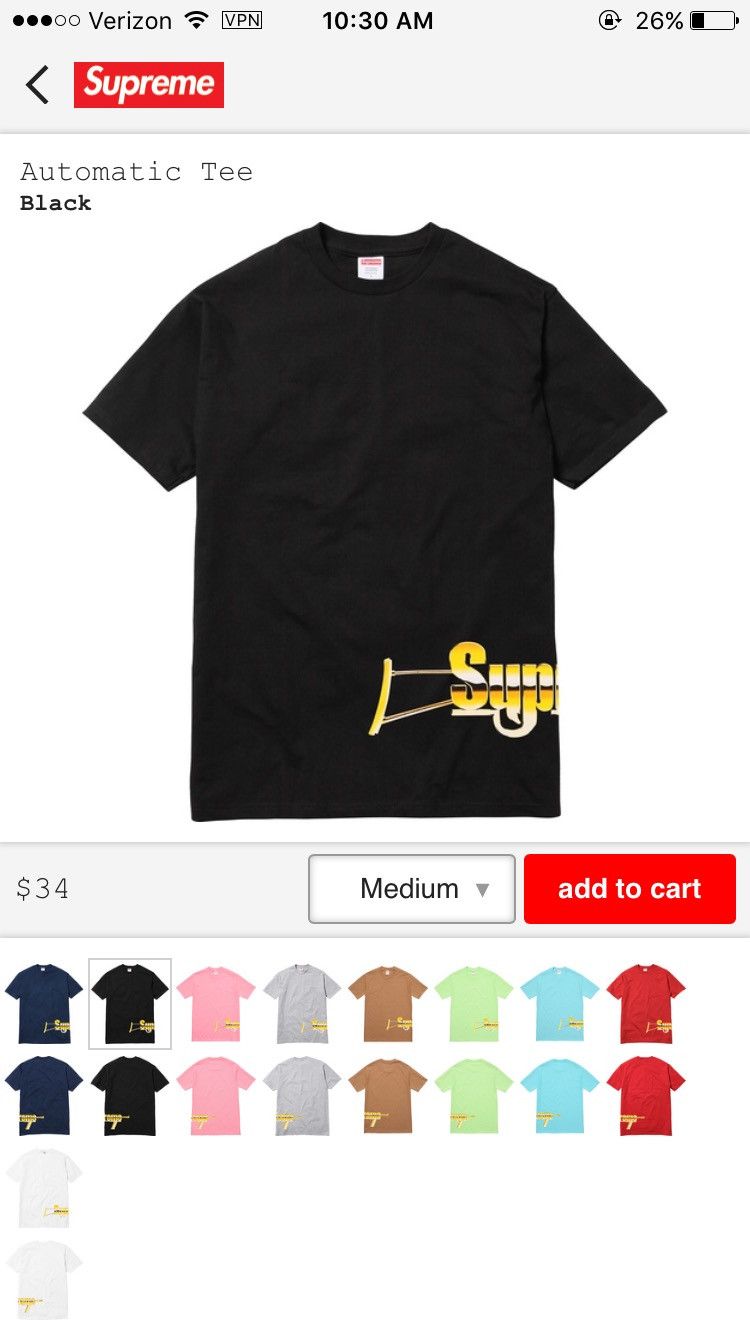 Supreme Automatic Tee Black | Grailed