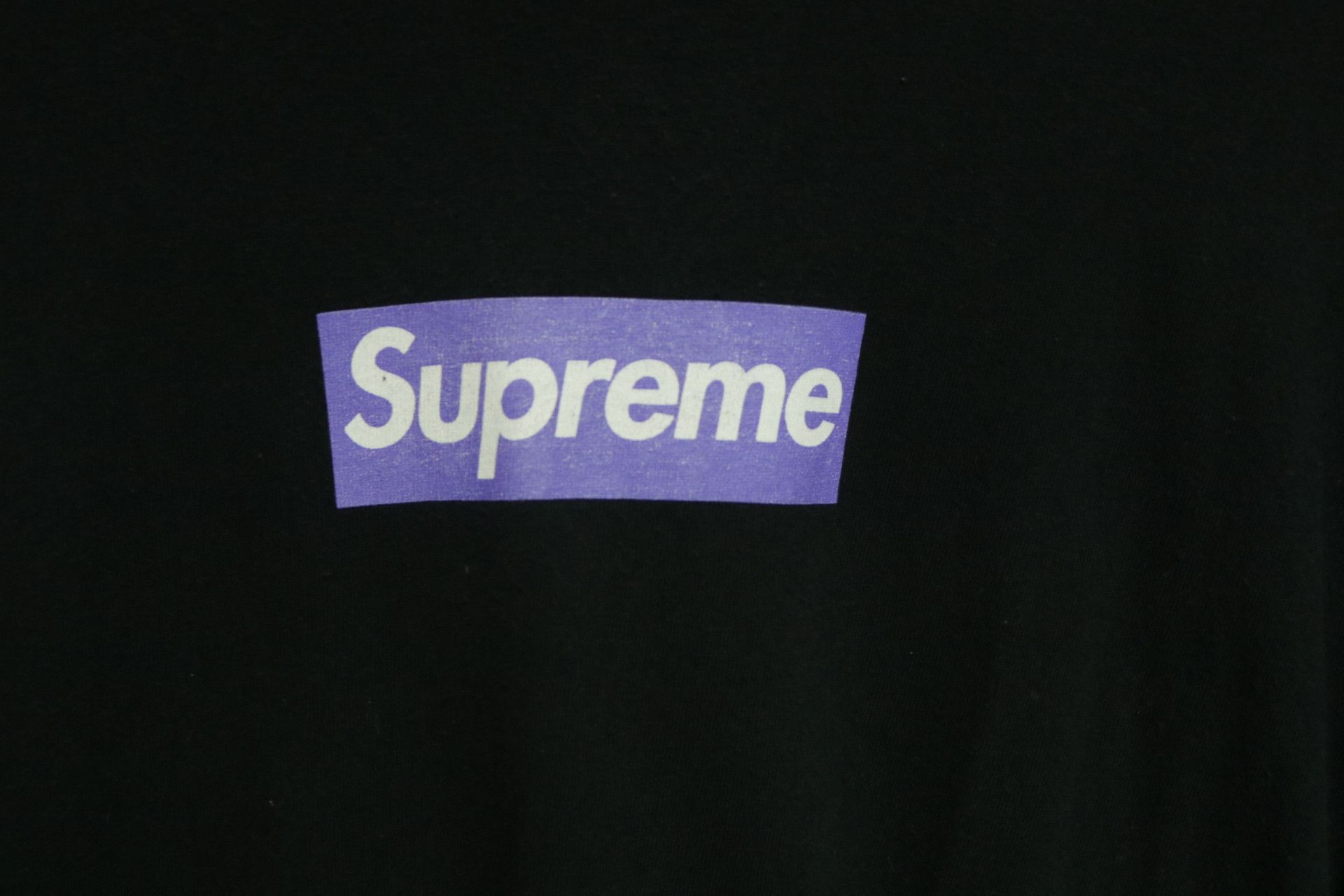 Purple on black box logo tee best sale