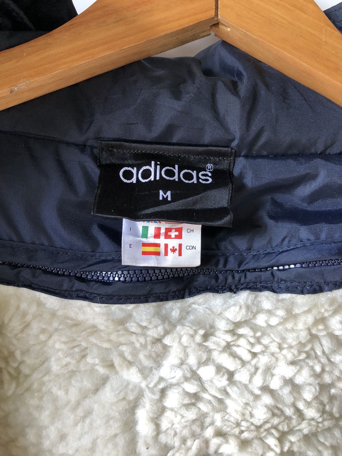 Vintage Vintage Adidas big logo sherpa Dark Blue Long Jackets Size US M / EU 48-50 / 2 - 6 Thumbnail