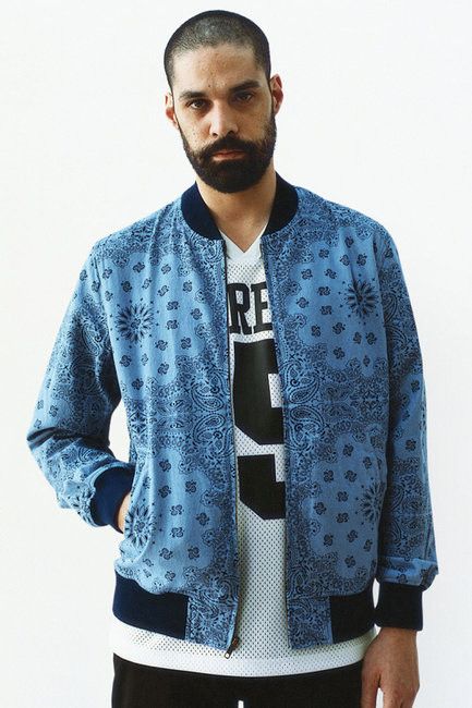 Supreme Supreme Paisley Denim Campus Bomber Jacket SS13 Blue | Grailed