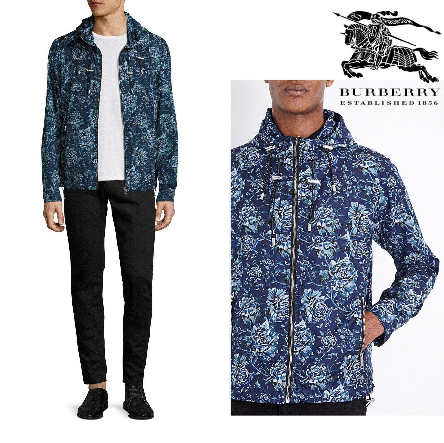 Burberry Burberry Hartland Zip Up Windbreaker Hoodie Jacket Blue Grailed