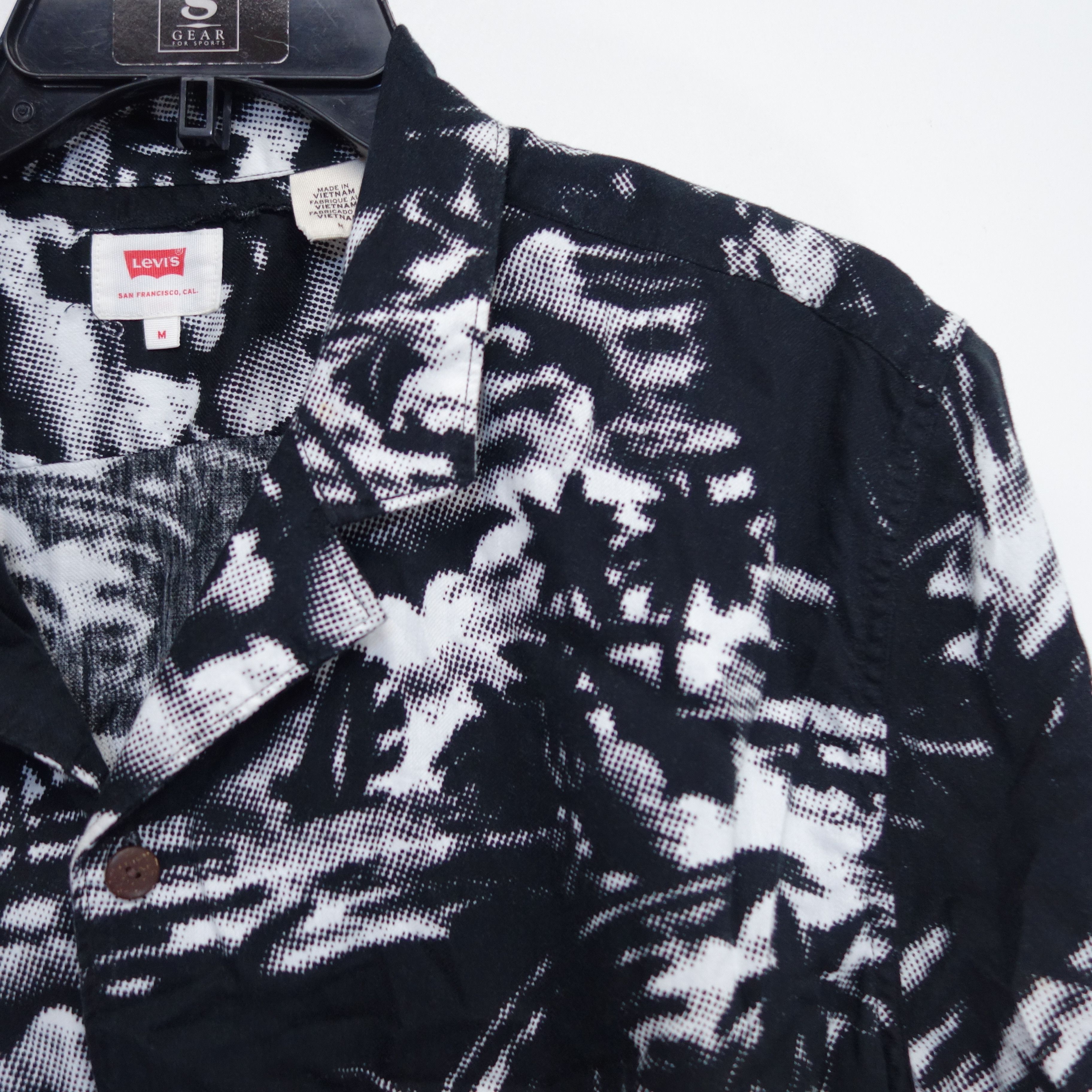 80s Retro Surf Print Button Up Pocket Dress Shirt Medium