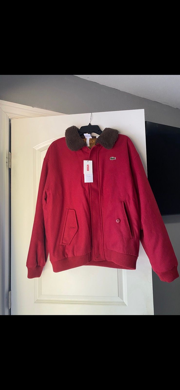 Supreme Supreme x Lacoste Wool Bomber Jacket in RED - M | Grailed