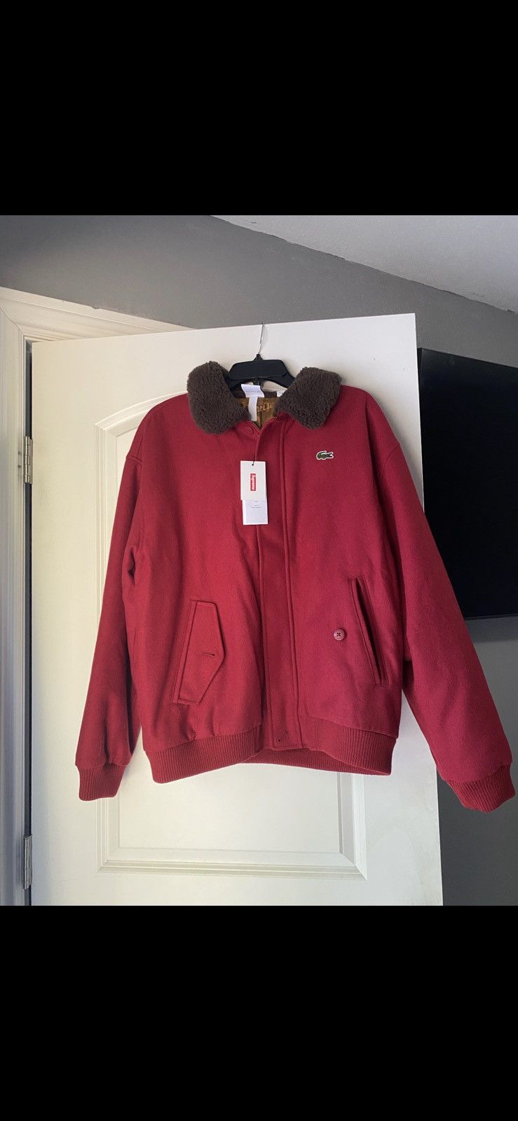 Supreme Supreme x Lacoste Wool Bomber Jacket in RED - M | Grailed