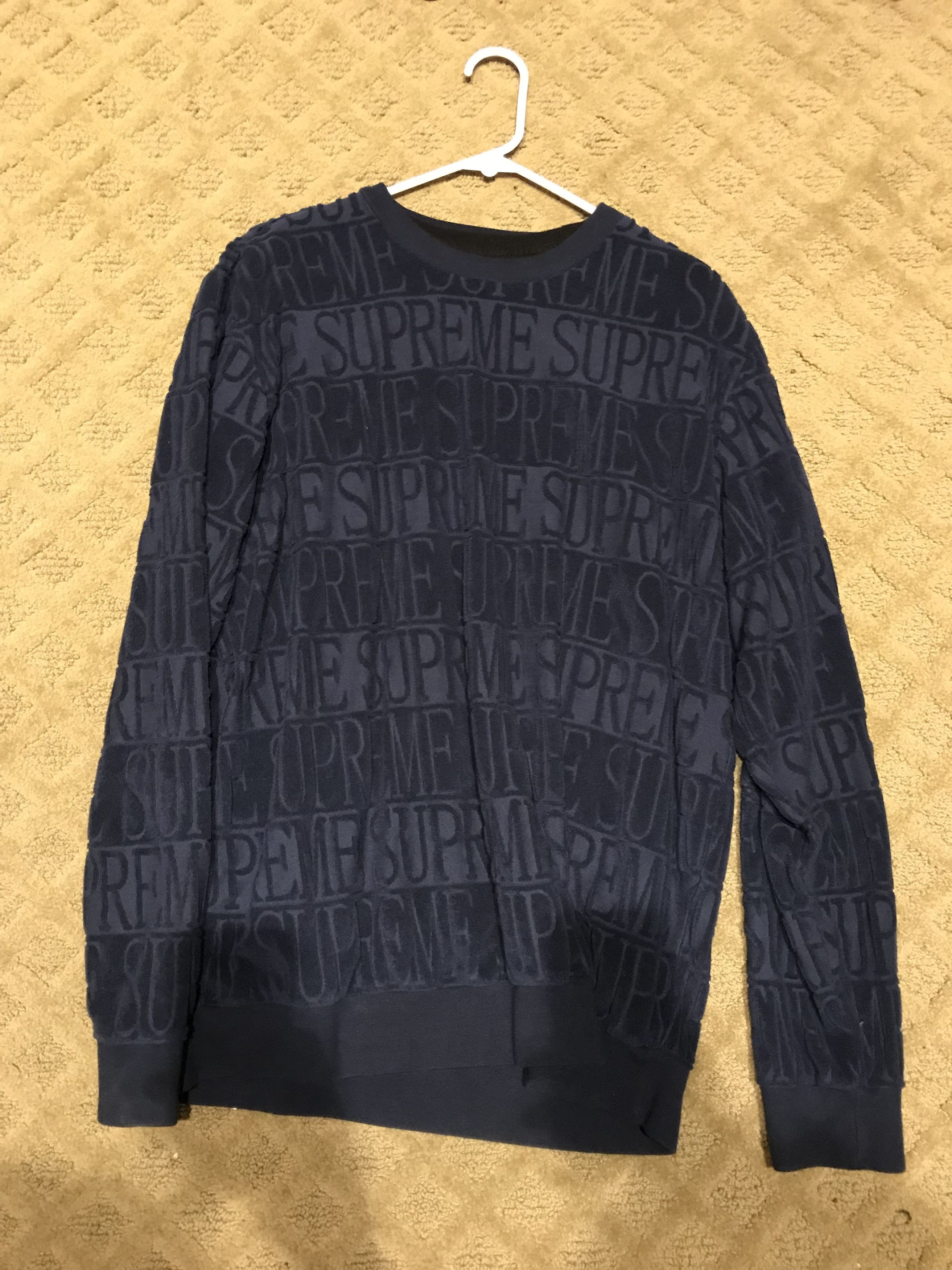 Supreme Logo Stripe Terry Crewneck | Grailed