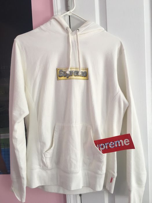 Supreme bling box hotsell logo hoodie white