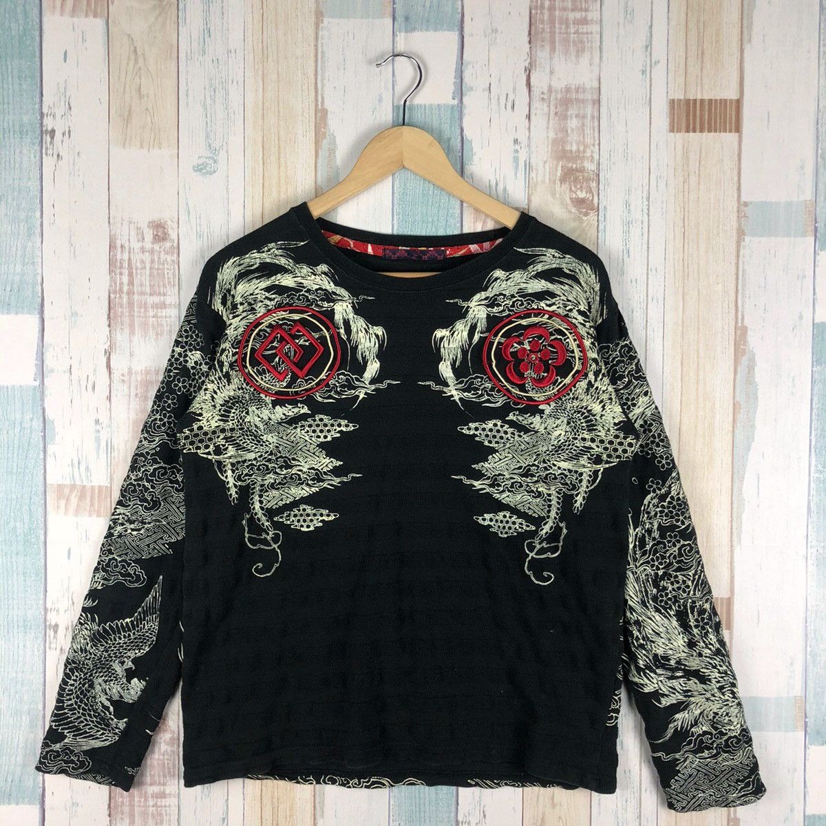 Japanese Brand Vintage Sukajan Phoenix Bird Overprint Longsleeve Size US M / EU 48-50 / 2 - 2 Thumbnail