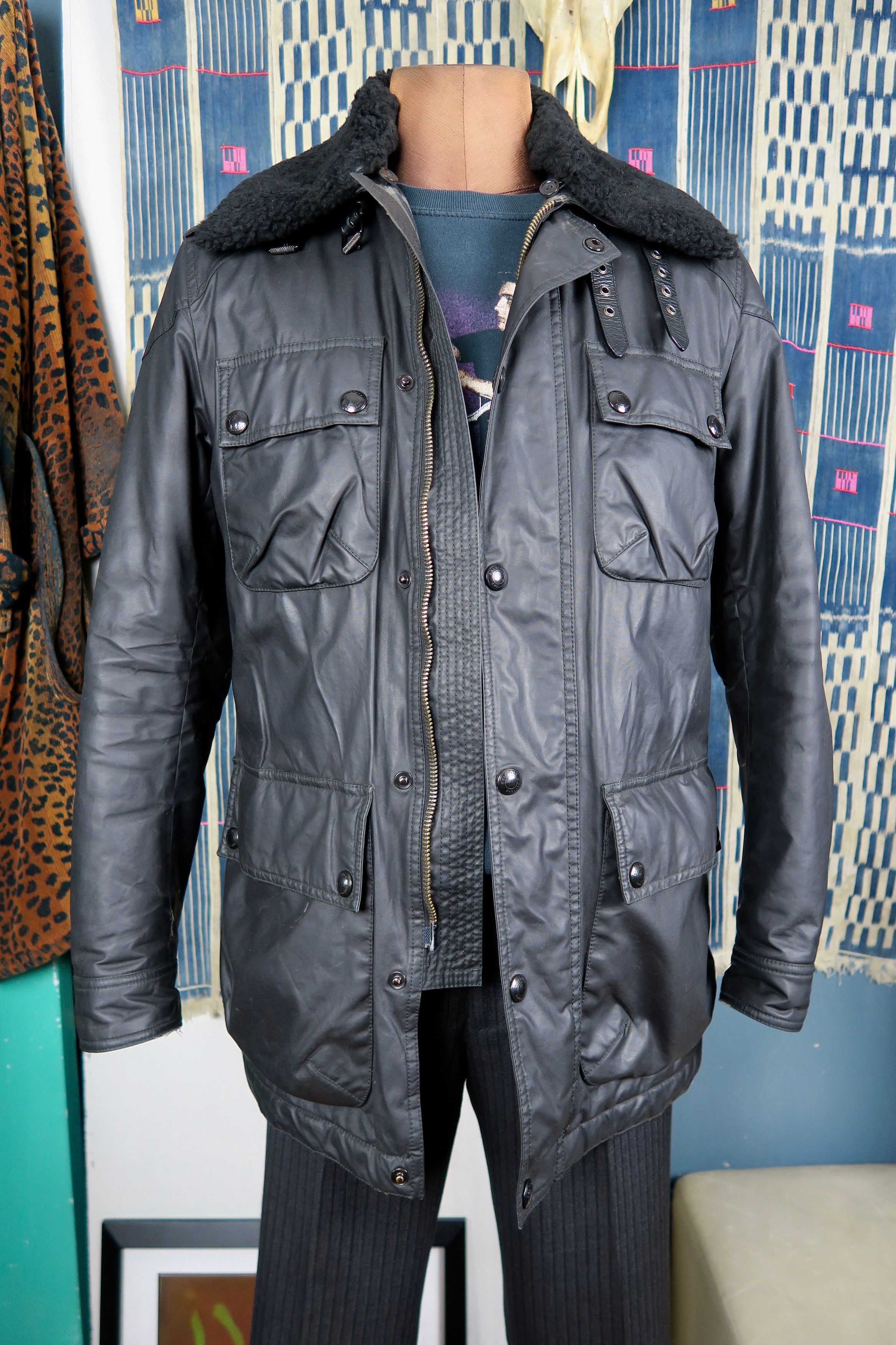 Belstaff Shearling Trimmed Waxed Cotton Belted Coat Size US M / EU 48-50 / 2 - 2 Thumbnail