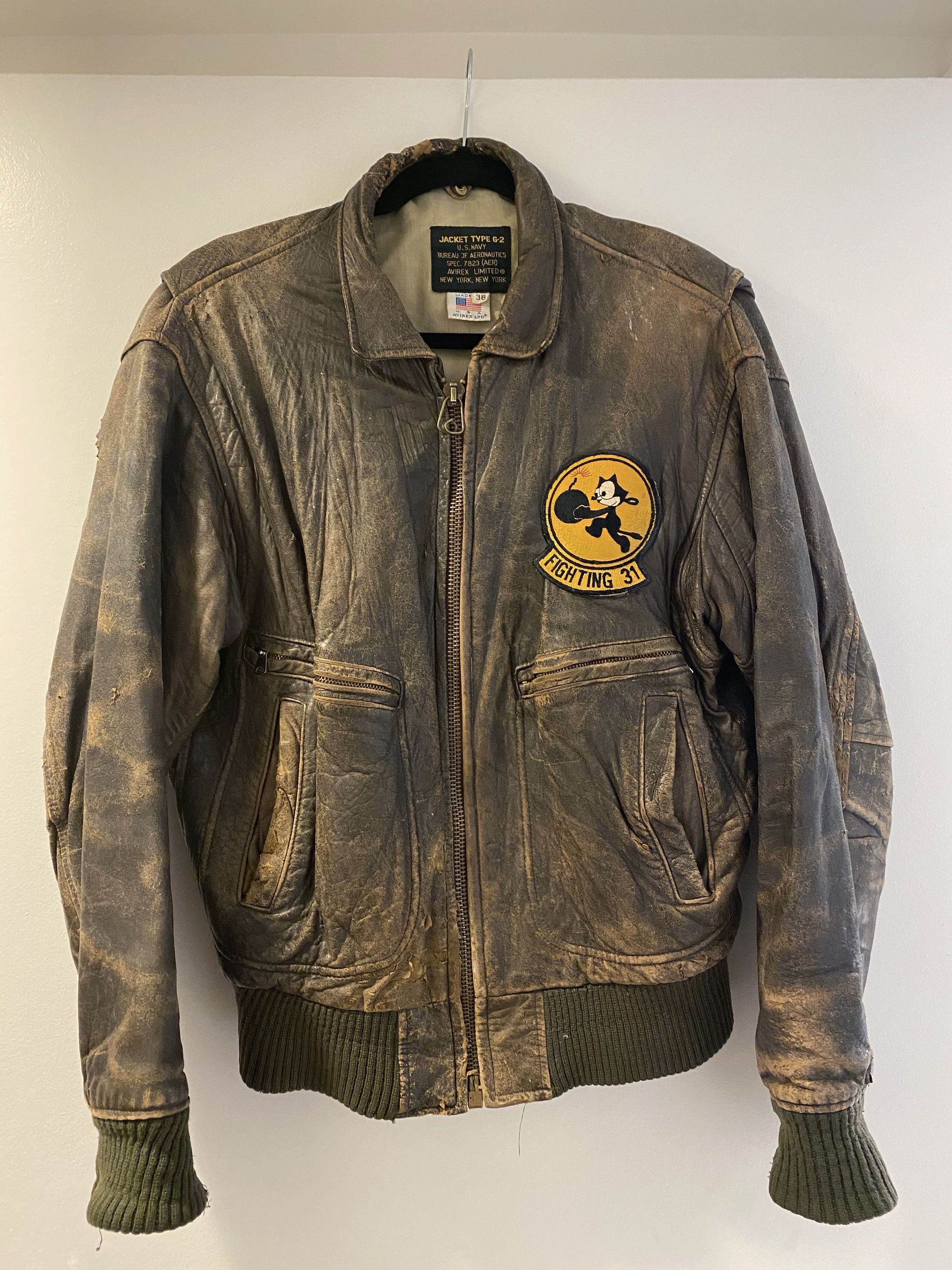 Military Patches Leather Bomber Jacket With Patches RARE