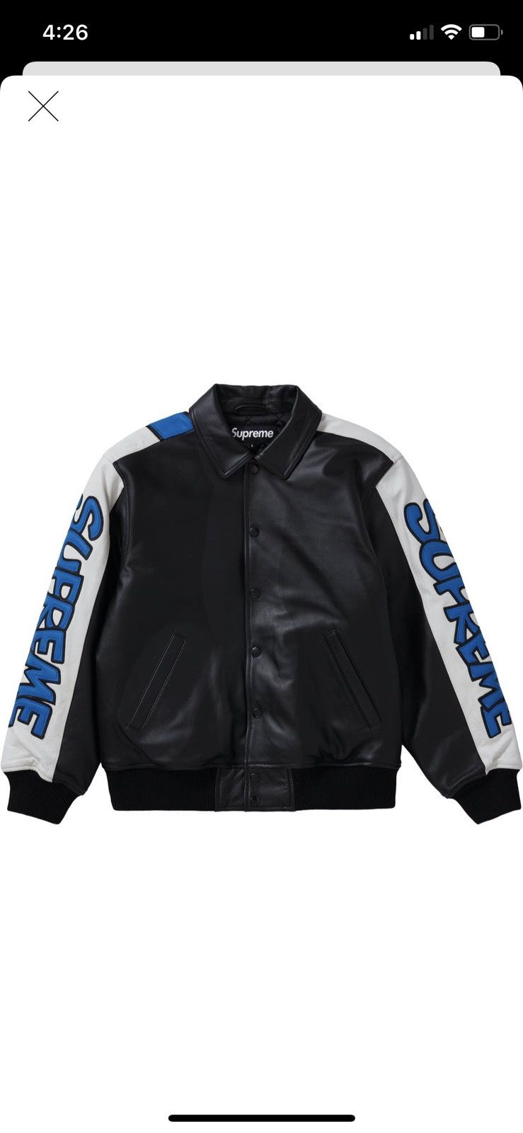 Supreme Supreme smurf leather varsity jacket | Grailed