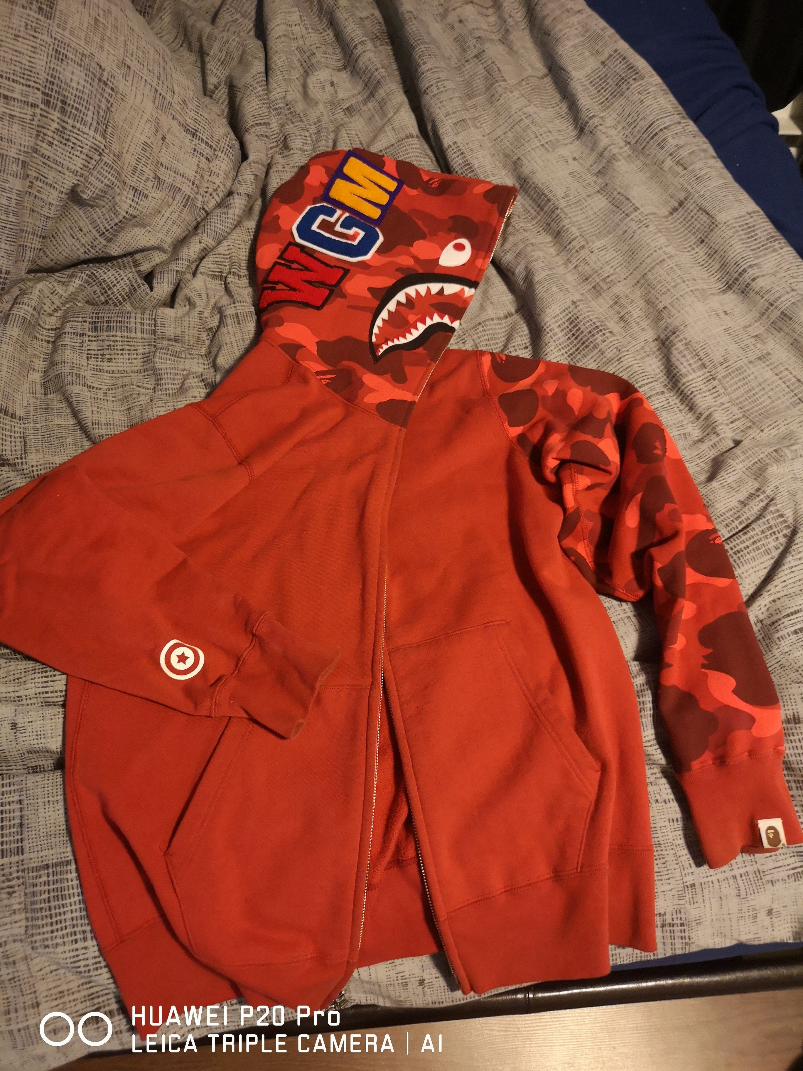 A Bathing Ape Color Camo Sleeve Shark Full Zip Hoodie - Red/Red