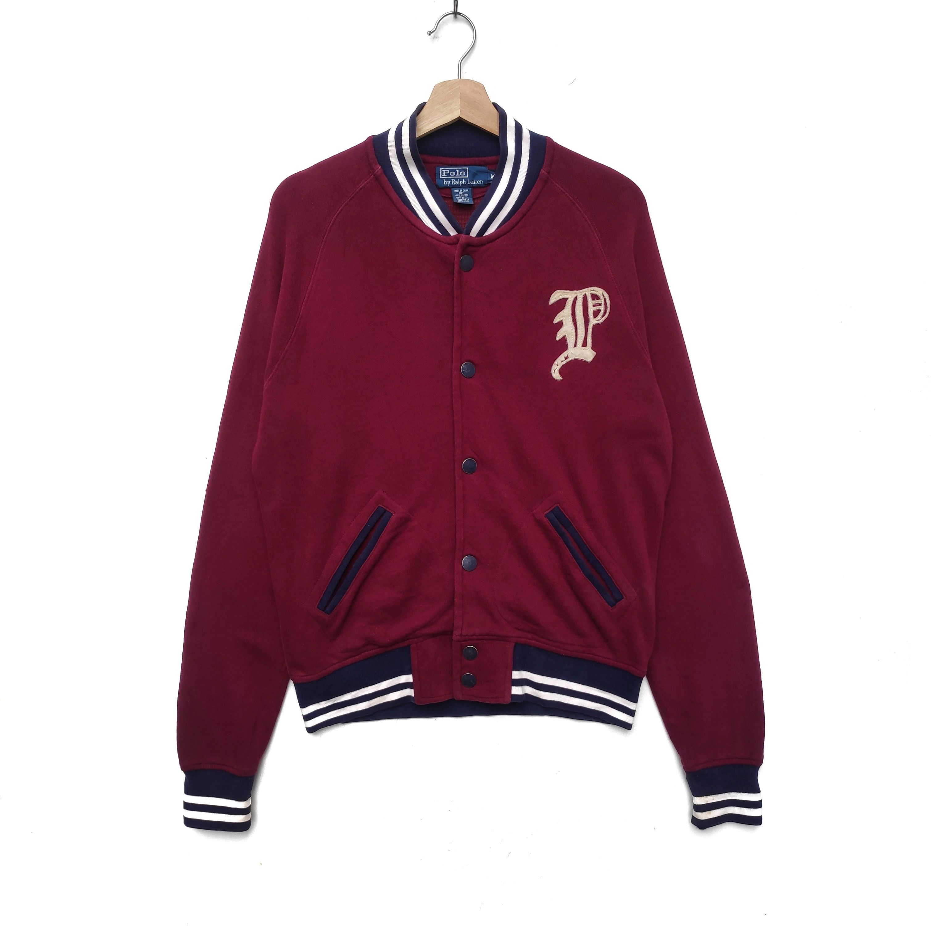 Polo Ralph Lauren × Ralph Lauren × Vintage Vintage POLO RALPH LAUREN Varsity Jacket Medium Maroon Size US M / EU 48-50 / 2 - 1 Thumbnail