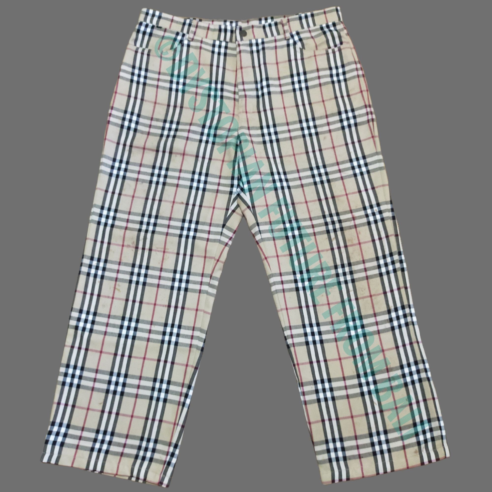 image of Burberry x Vintage Big Size Nova Check Trousers in Beige Check, Men's