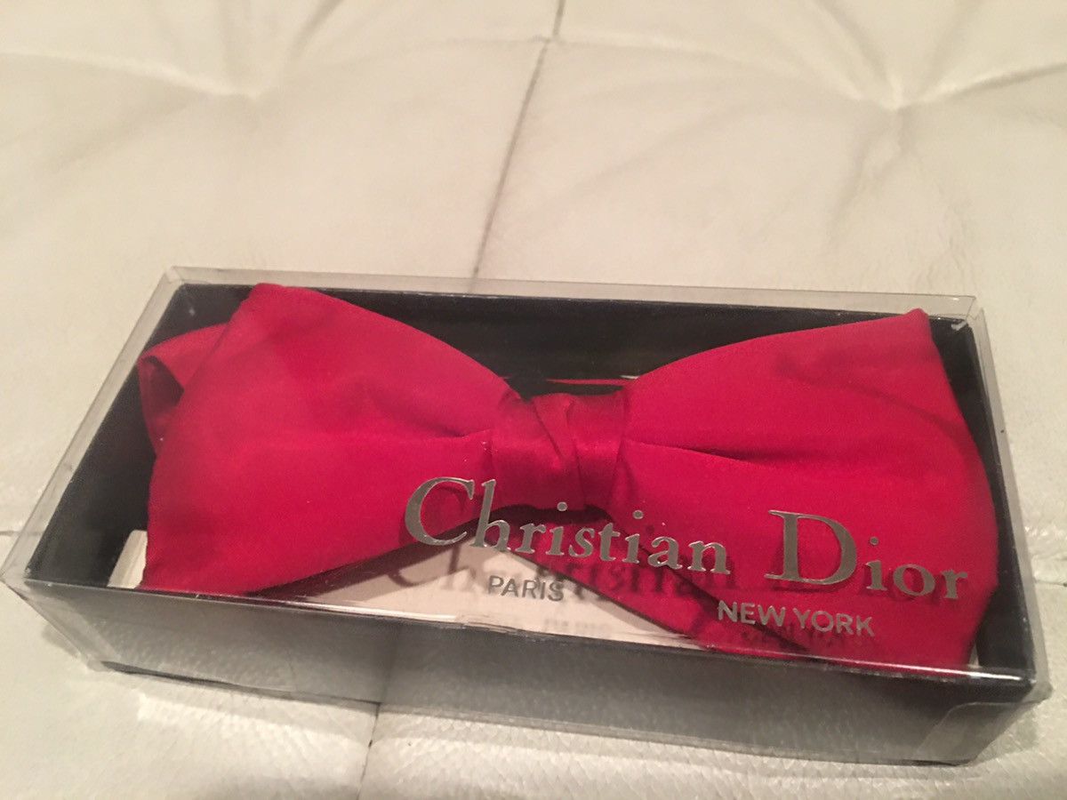 Christian Dior adjustable Metallic Silver Bow Tie