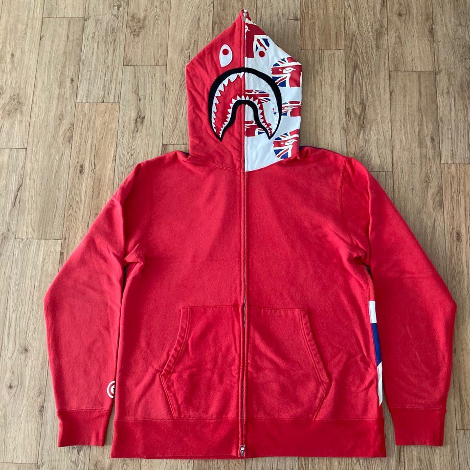 Bape BAPE Union Jack Shark Full Zip Hoodie Red 2017 UK Size US XXL / EU 58 / 5 - 1 Thumbnail