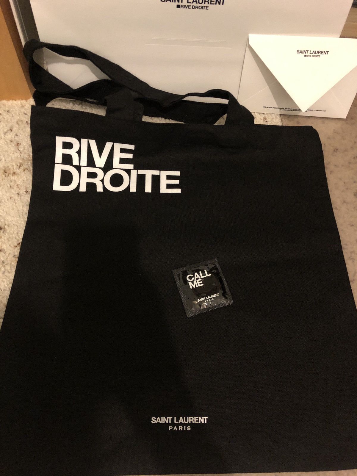 Shop Saint Laurent RIVE DROITE Unisex Plain Logo Totes by