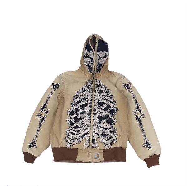 Vintage carhartt custom skull skeleton hoodie workwear jacket Grailed