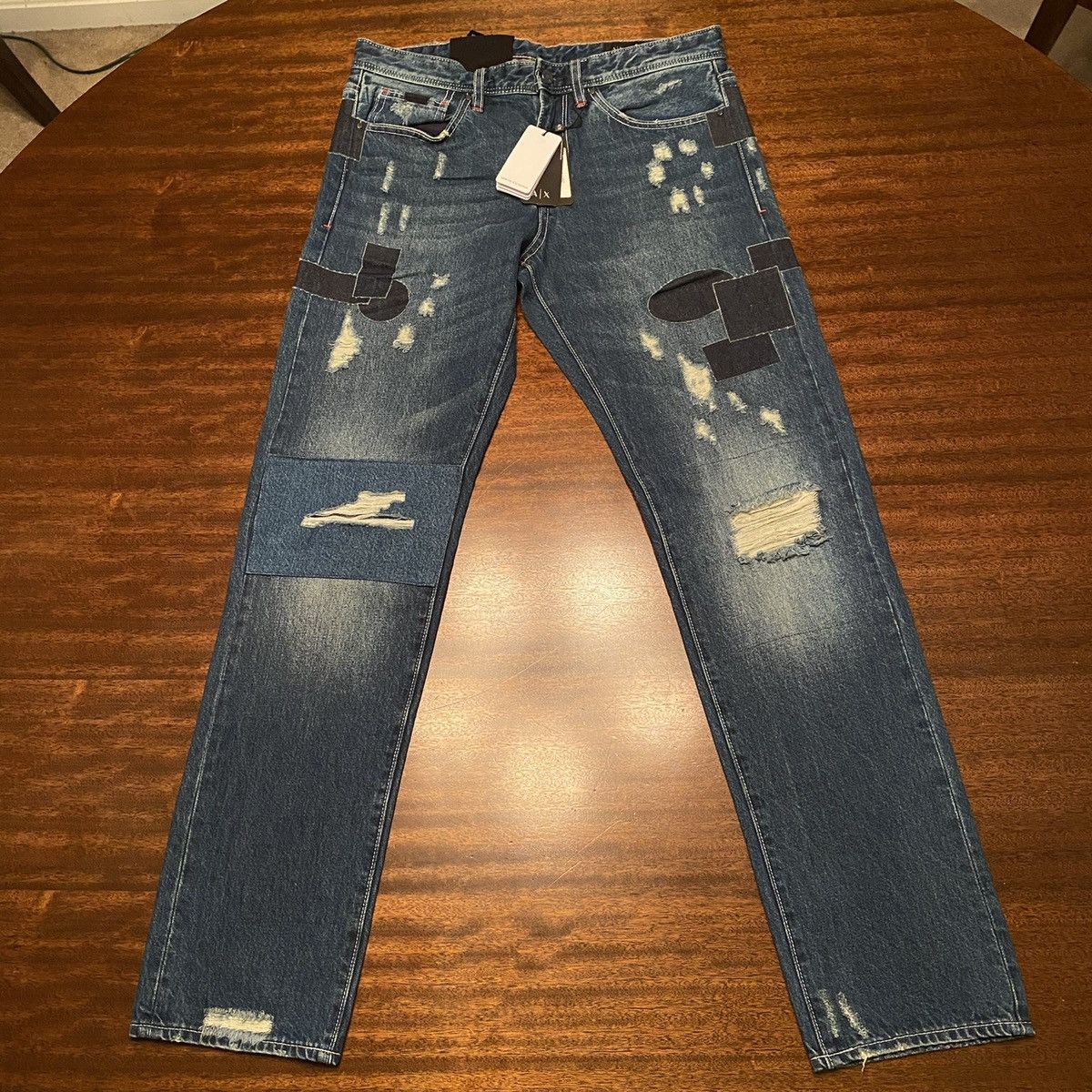 Armani × Armani Exchange Brand NWT Armani Patchwork & Distressed Denim Jeans -Size 33 Size US 33 - 2 Thumbnail