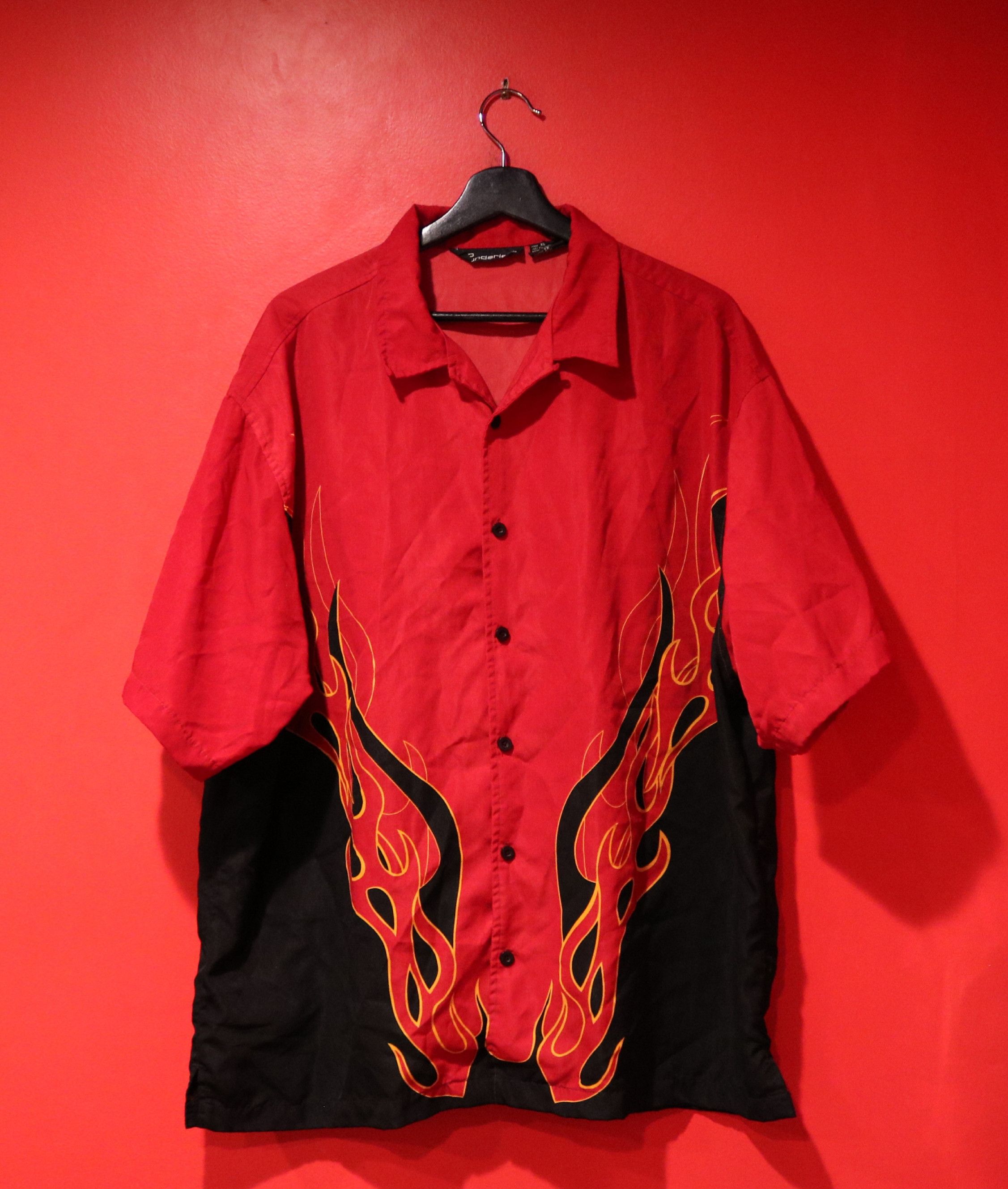 Vintage 90s Y2K No Boundaries Button Down Shirt Cotton Flames