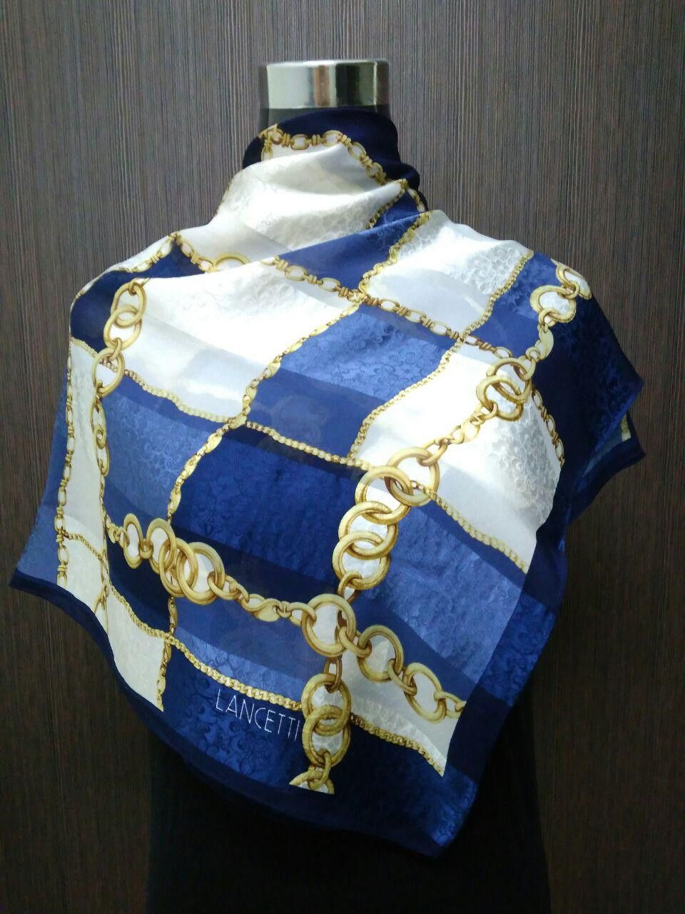 Lui di Lancetti LANCETTI Gold Chains Silk Scarf Muffler Shawl Scarves Size ONE SIZE - 1 Thumbnail