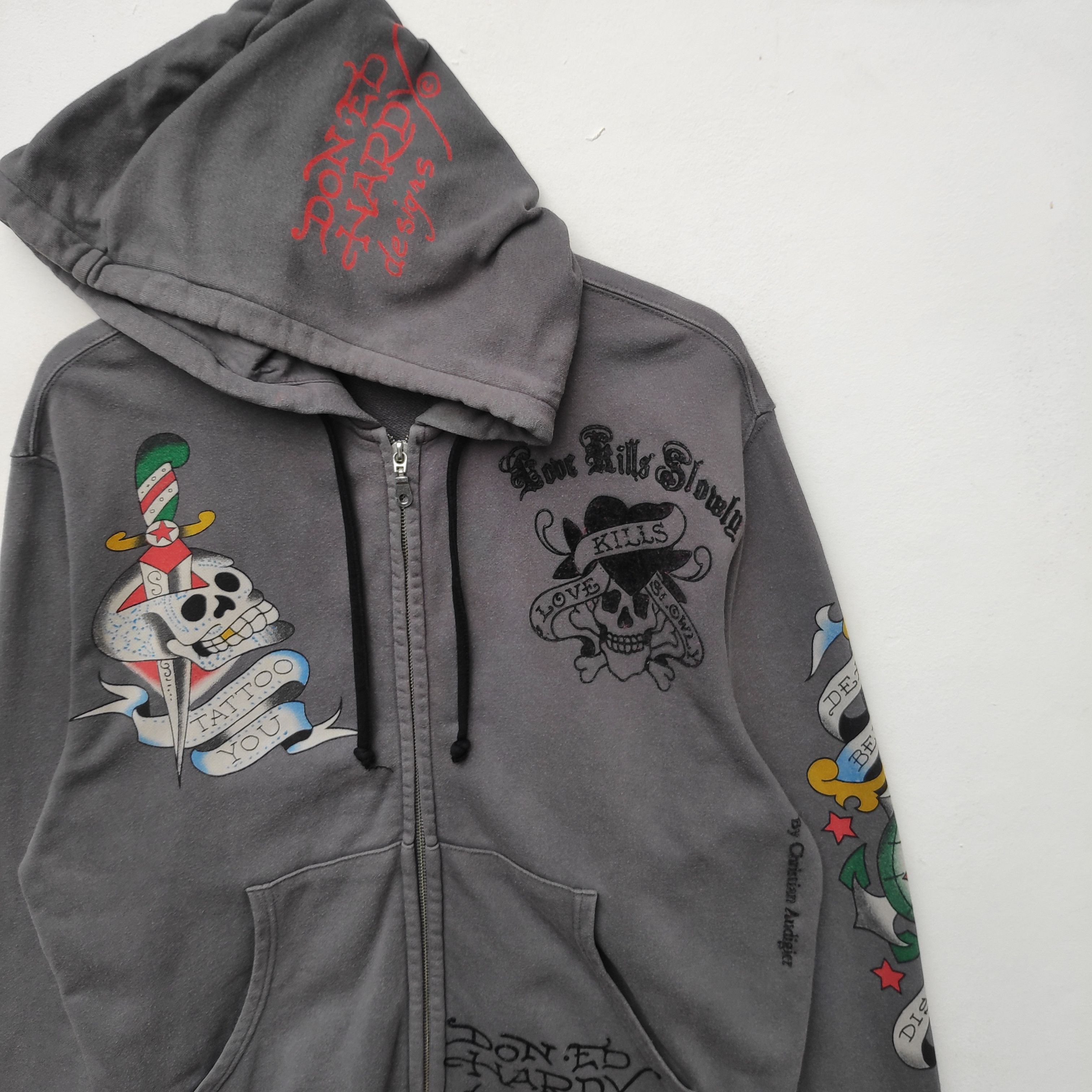Christian Audigier × Ed Hardy Ed Hardy Hoodie Large Size Gray Love kills Slowly Size US L / EU 52-54 / 3 - 3 Thumbnail