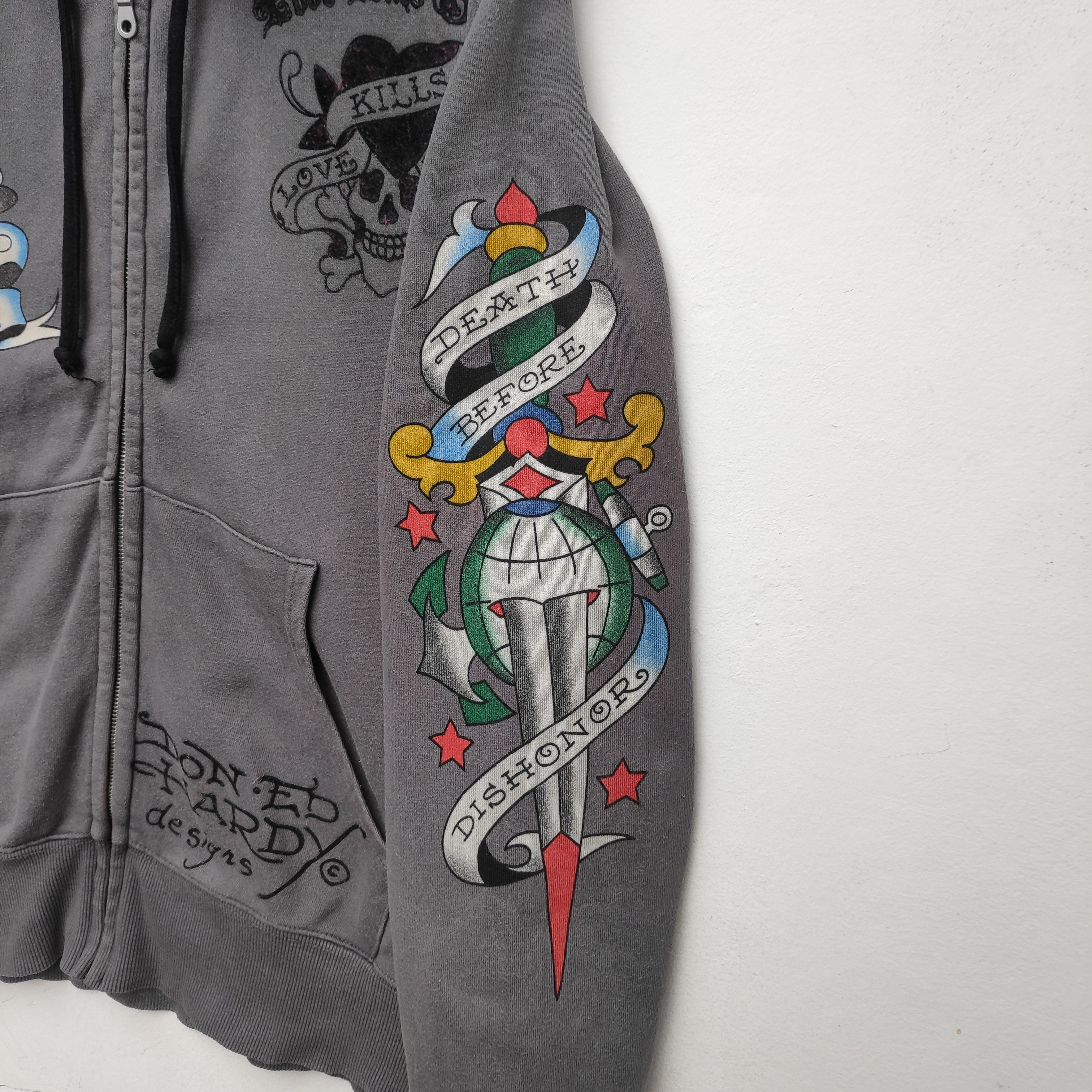 Christian Audigier × Ed Hardy Ed Hardy Hoodie Large Size Gray Love kills Slowly Size US L / EU 52-54 / 3 - 4 Thumbnail