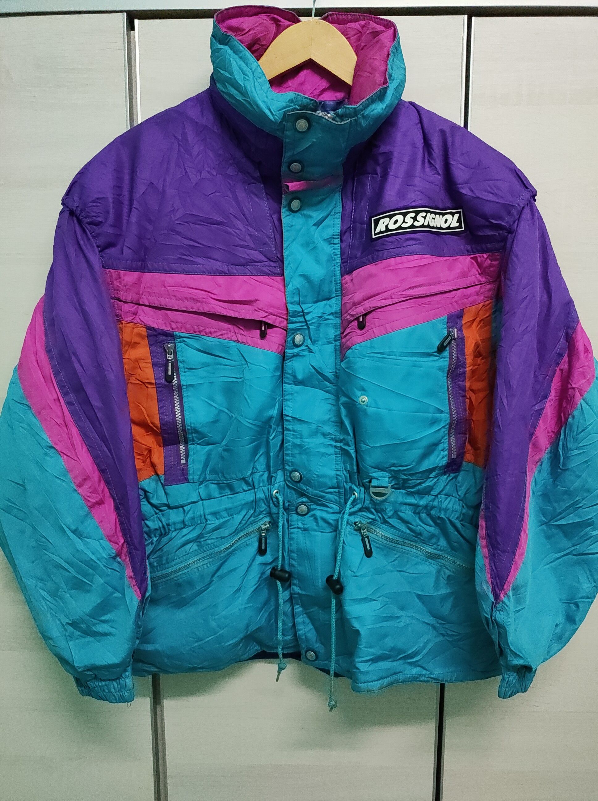 Vtg 90s ROSSIGNOL racing skiwear colorblock design winter jacket cheapest hoodies zip up Free size