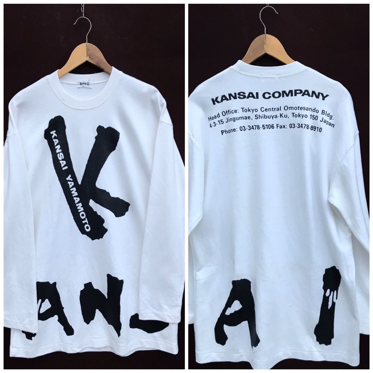 Vintage 80s Kansai 02 KANSAI YAMAMOTO Company Long Sleeve T-Shirts Crewneck  XL