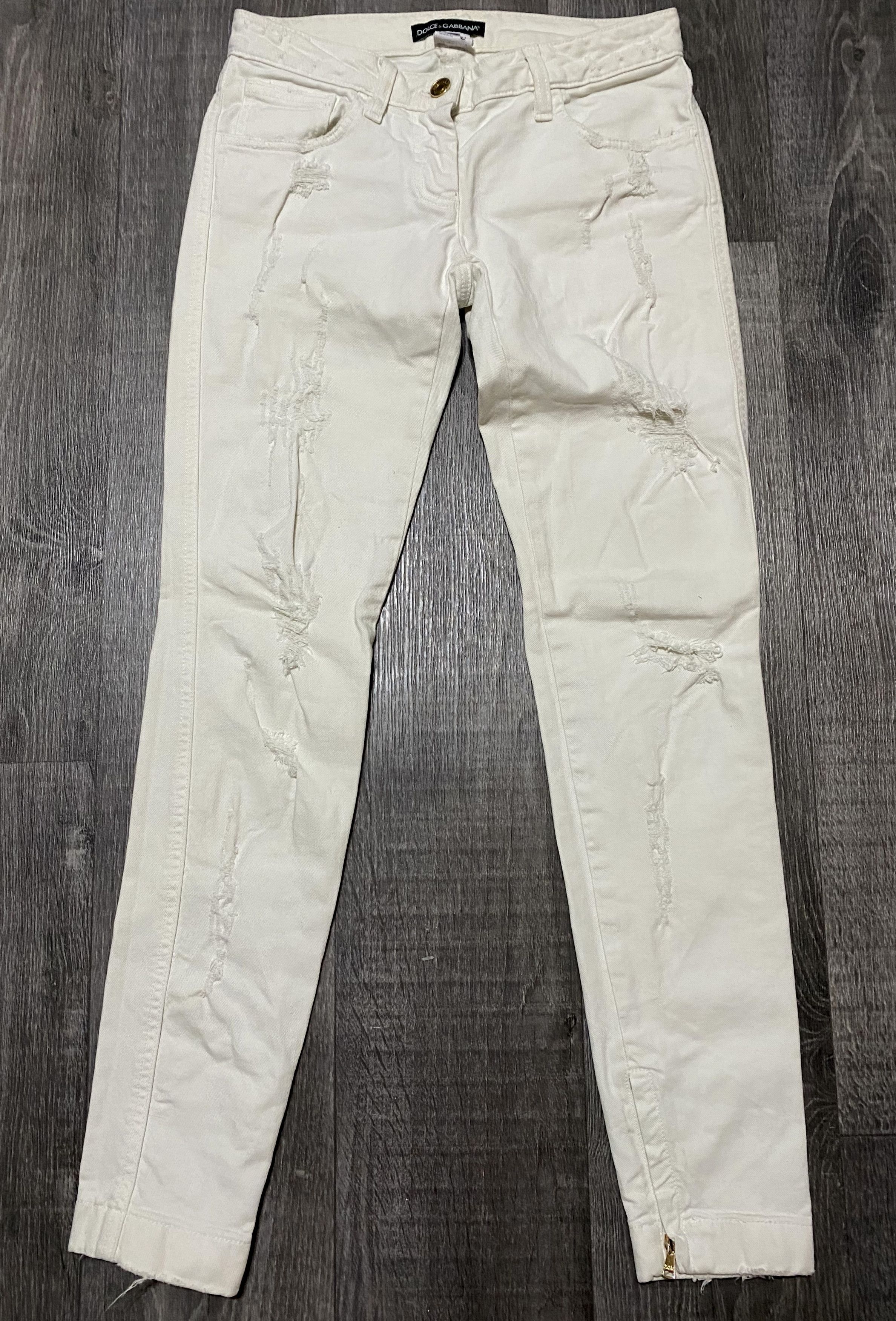 Dolce & Gabbana Women’s Dolce & Gabbana Destroyed Distressed White Jeans Size 25" / US 0 / IT 36 - 2 Thumbnail