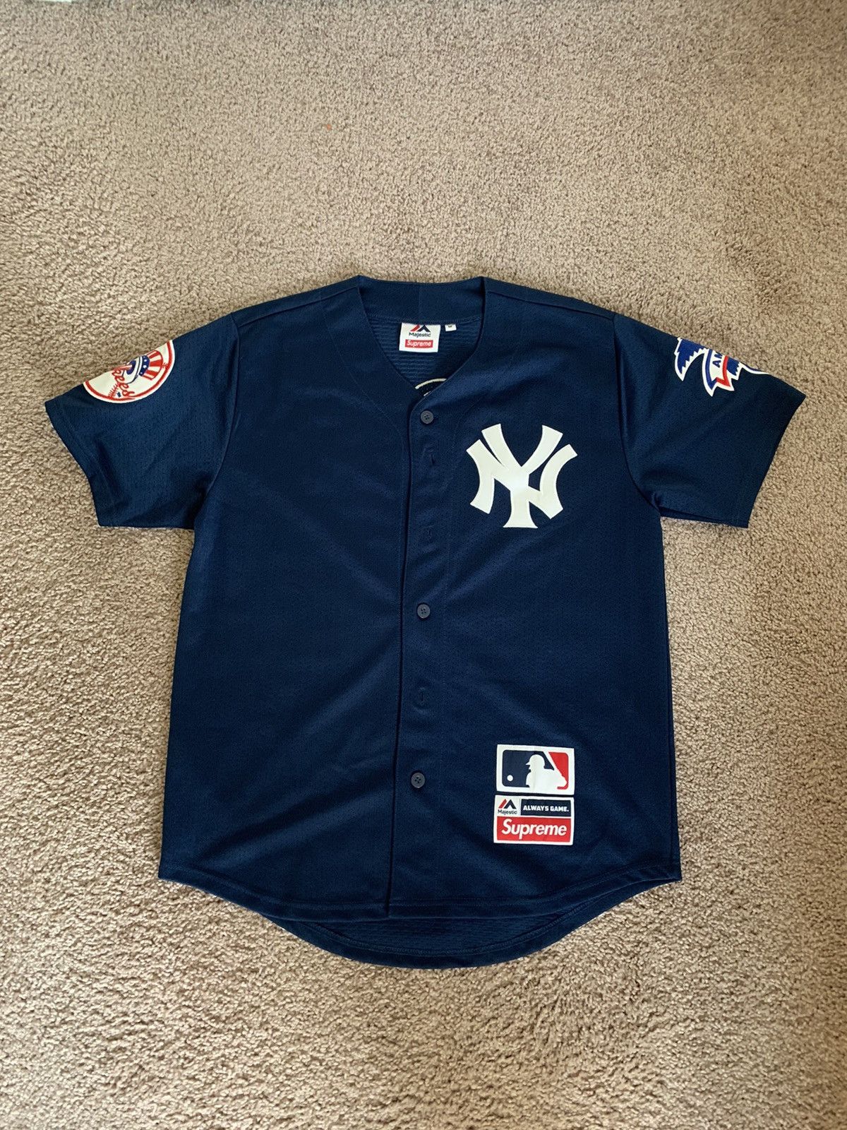 SS15 SUPREME X MAJESTIC NEW YORK YANKEES JERSEY NAVY Large New