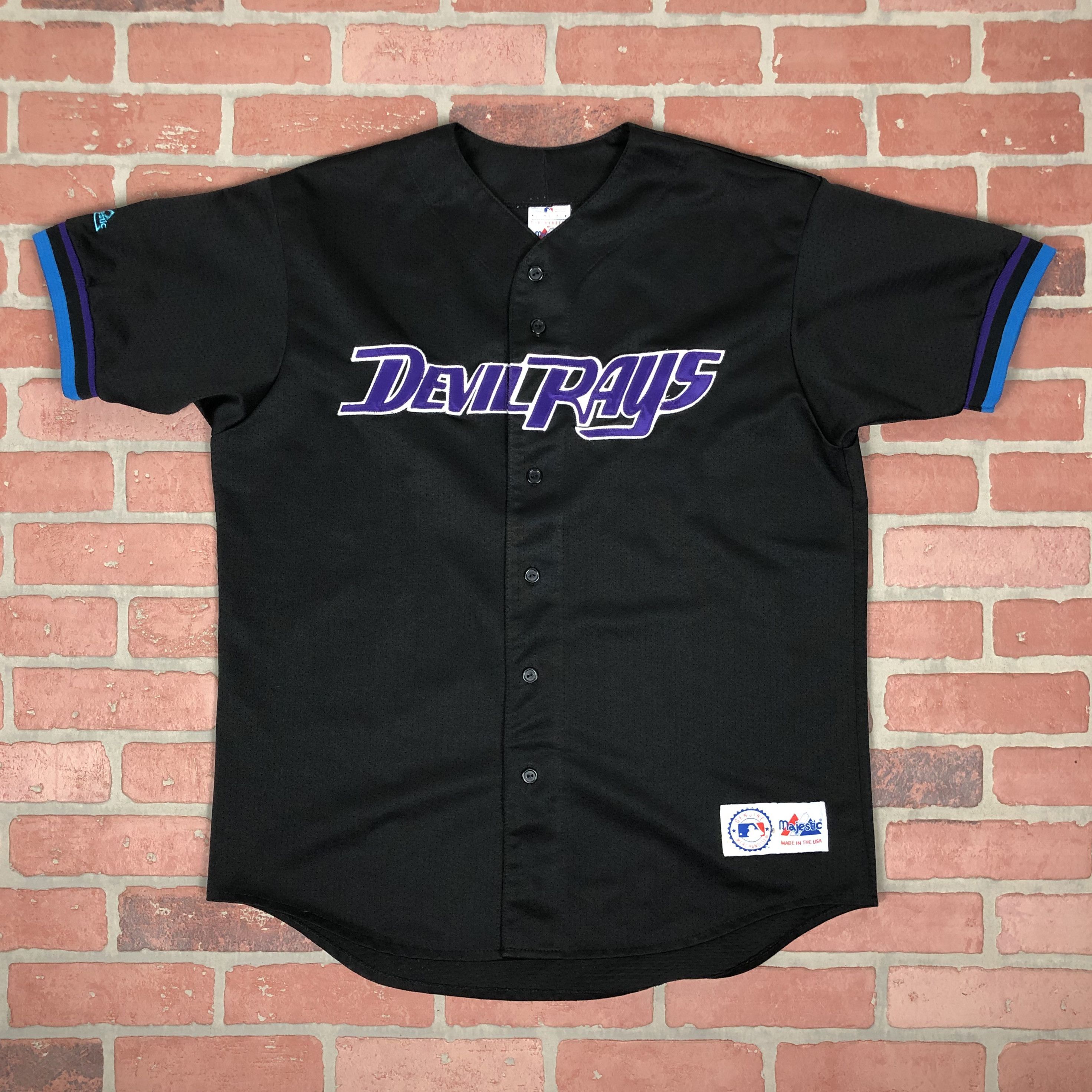 Vtg 90s Majestic Tampa Bay Devil Rays Neon Practice Jersey - Size 2XL