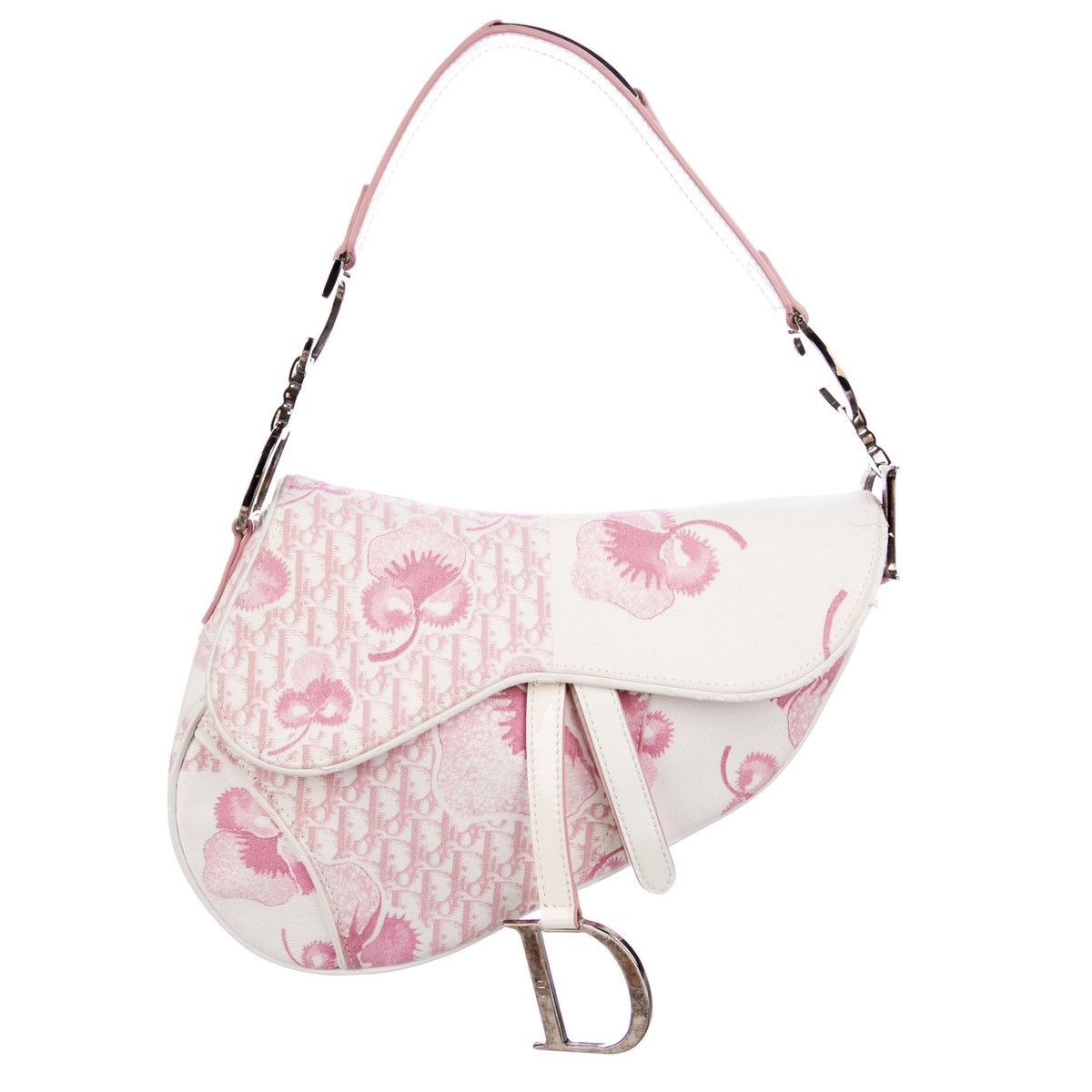 Dior Vintage Pink & White Monogram Diorissimo Mini Saddle Bag Pochette