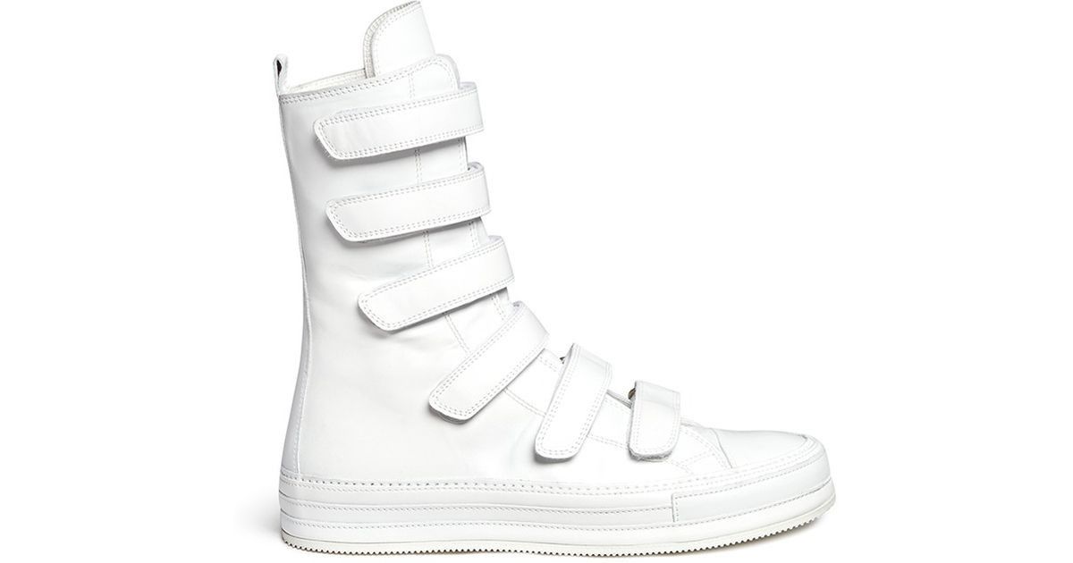 Ann Demeulemeester Velcro Strap High Top Leather Sneakers in White for Men