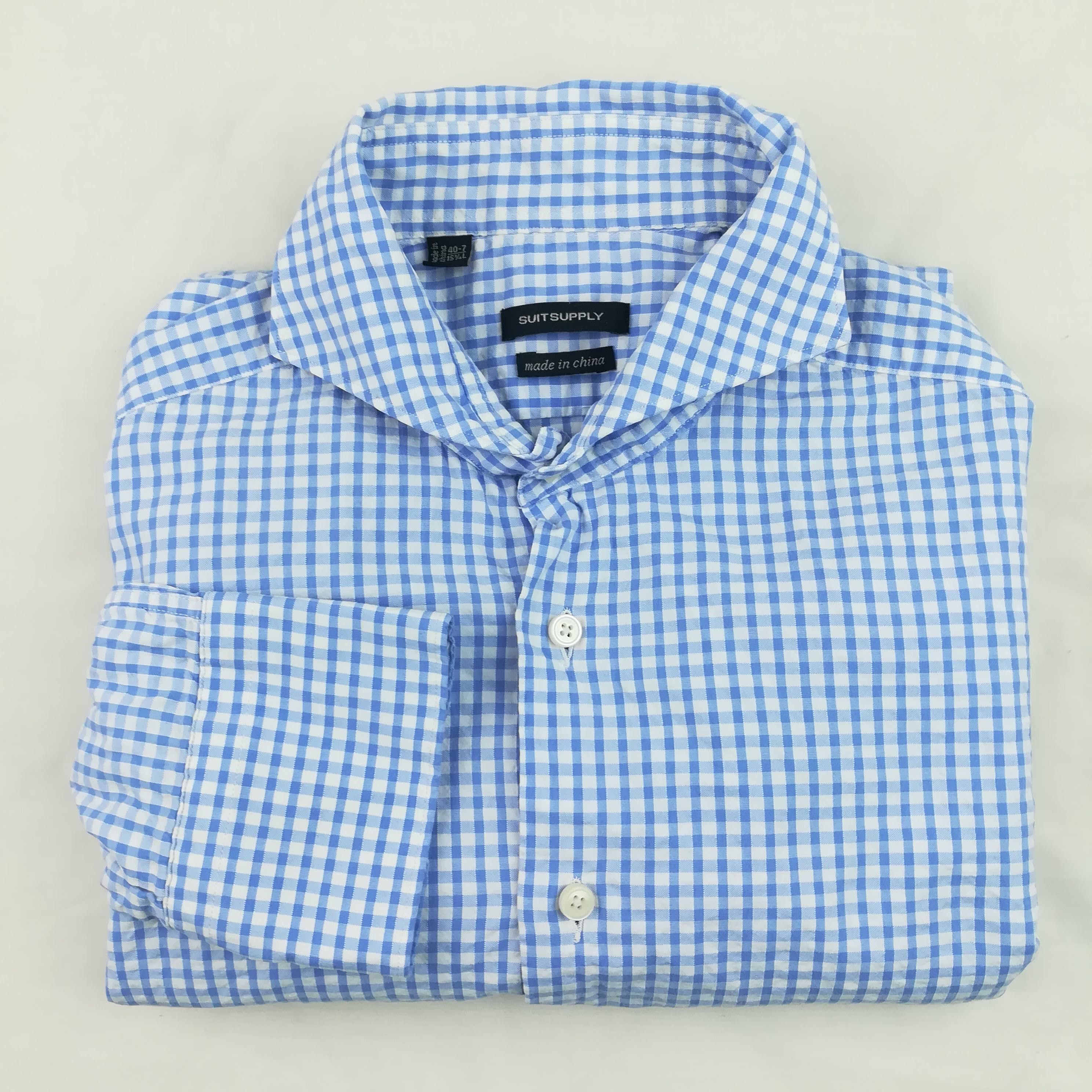 Suitsupply SuitSupply 15 3/4 x 36 Seersucker Slim Checked Dress Shirt