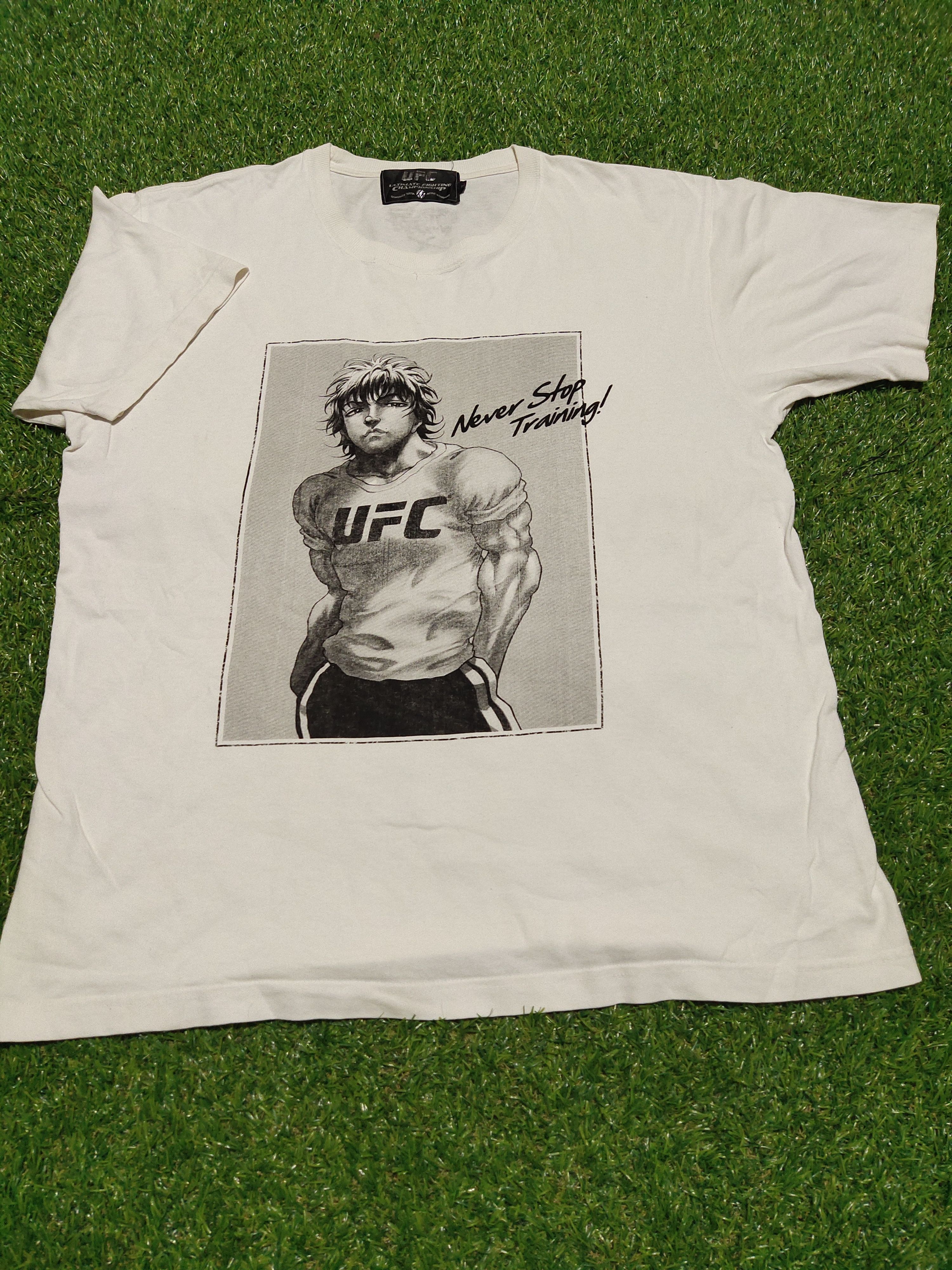 image of Very Son Of Ogre Baki Anime X UFC Shirt in White, Men's (Size Large)