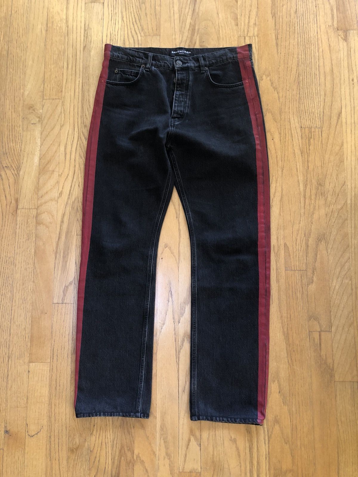 Balenciaga red stripe jeans best sale