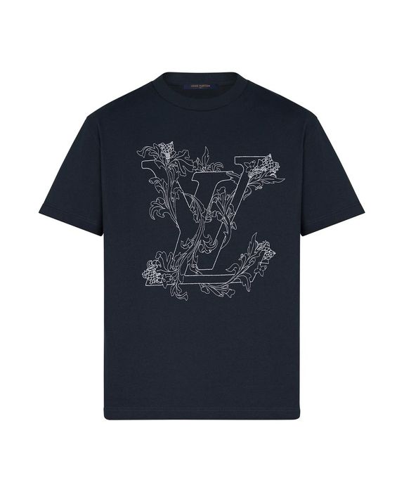 Louis Vuitton: Embroidered LV Flower T-Shirt Size M Men's Navy Blue