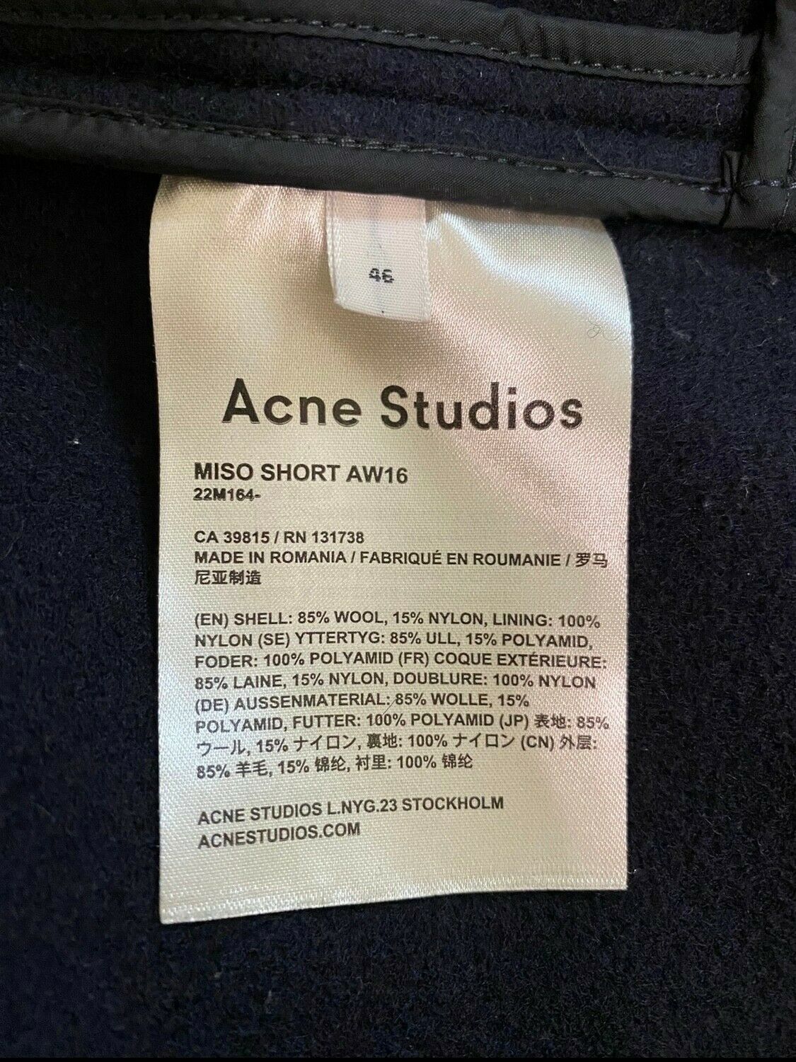 Acne Studios Miso Short Coat Oversized | Grailed
