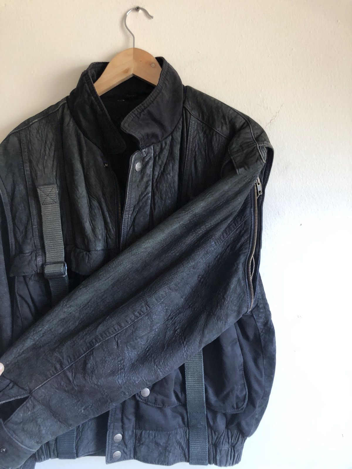 Other Black Washed Leather Strapped Bondage Bomber Jacket Size US M / EU 48-50 / 2 - 10 Thumbnail