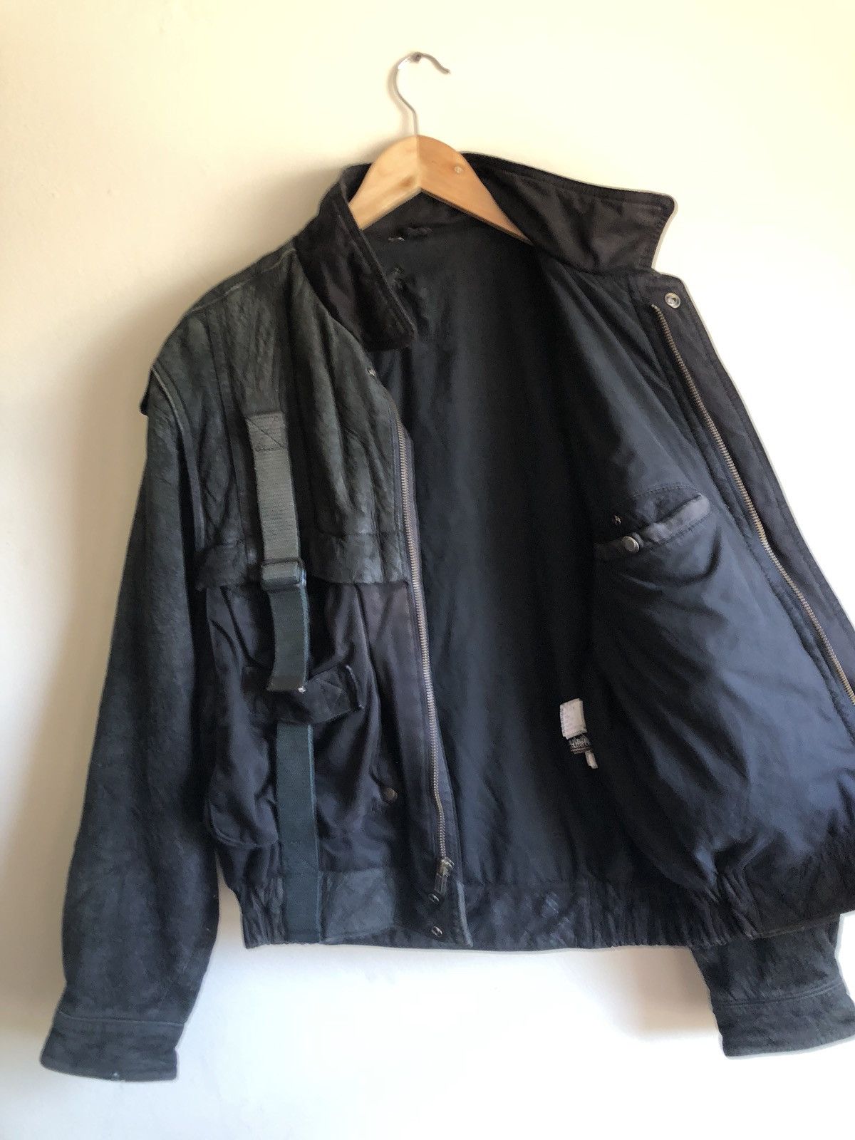 Other Black Washed Leather Strapped Bondage Bomber Jacket Size US M / EU 48-50 / 2 - 7 Thumbnail