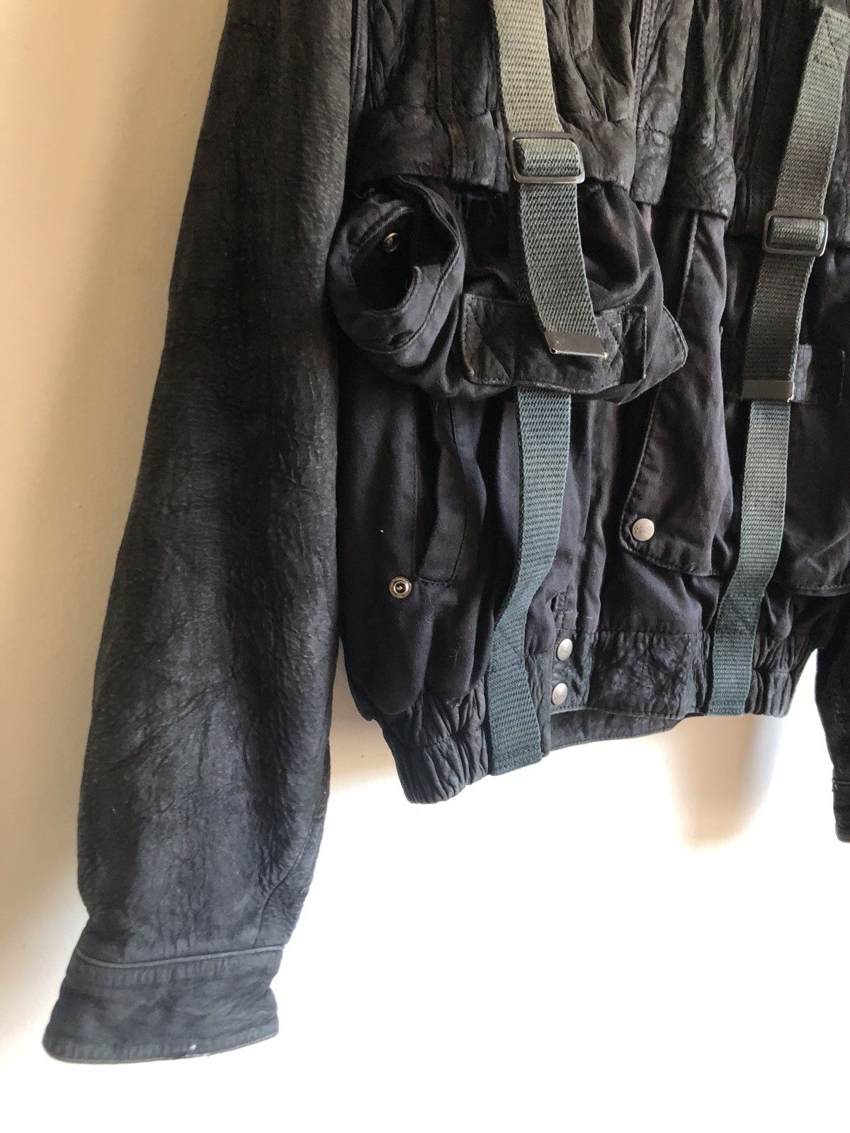 Other Black Washed Leather Strapped Bondage Bomber Jacket Size US M / EU 48-50 / 2 - 5 Thumbnail