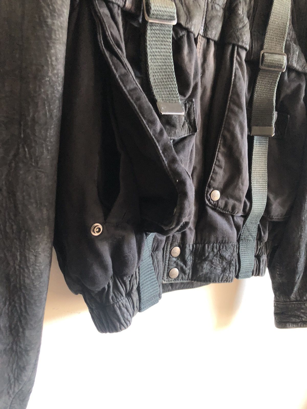Other Black Washed Leather Strapped Bondage Bomber Jacket Size US M / EU 48-50 / 2 - 6 Thumbnail