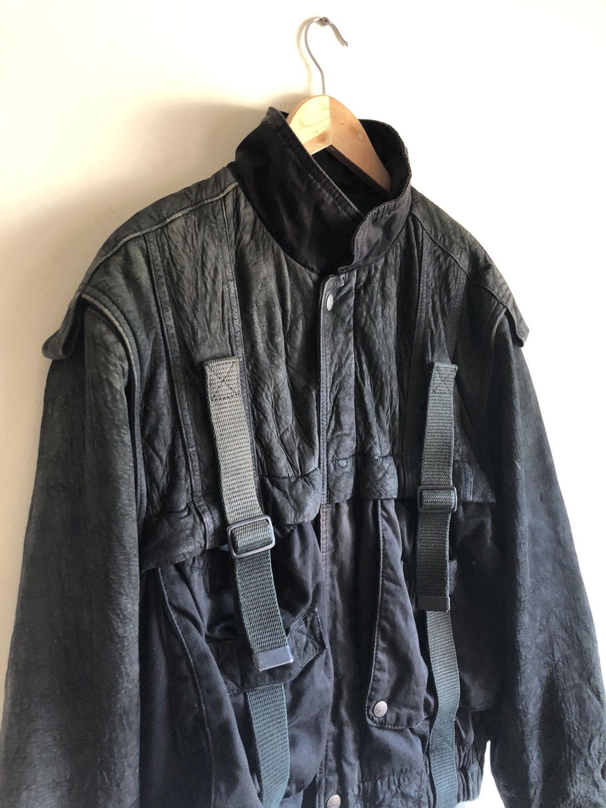 Other Black Washed Leather Strapped Bondage Bomber Jacket Size US M / EU 48-50 / 2 - 4 Thumbnail