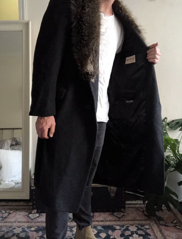 Vintage 100% Genuine Fur Lapel Charcoal Wool Topcoat Coat Jacket Size US L / EU 52-54 / 3 - 5 Thumbnail