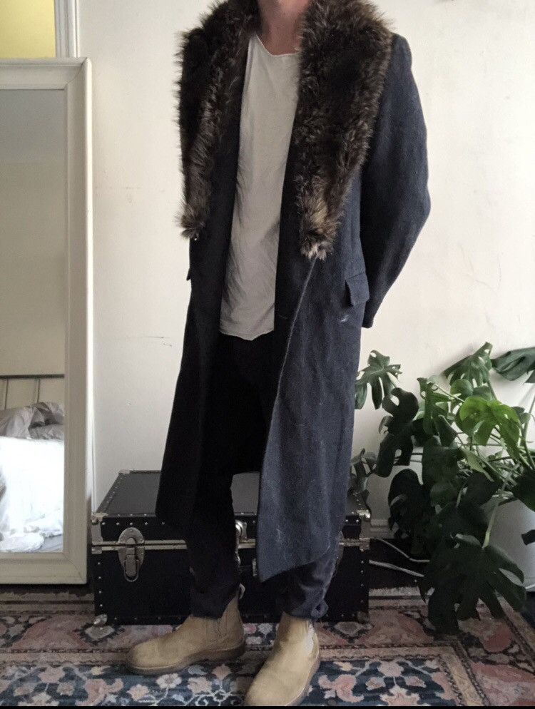 Vintage 100% Genuine Fur Lapel Charcoal Wool Topcoat Coat Jacket Size US L / EU 52-54 / 3 - 4 Thumbnail
