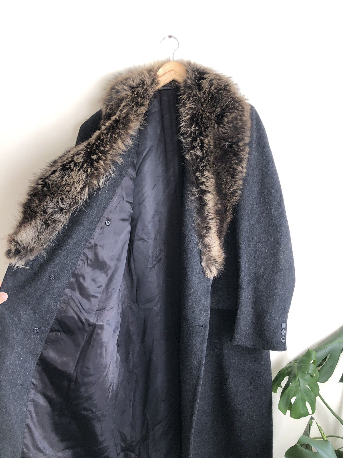 Vintage 100% Genuine Fur Lapel Charcoal Wool Topcoat Coat Jacket Size US L / EU 52-54 / 3 - 10 Thumbnail