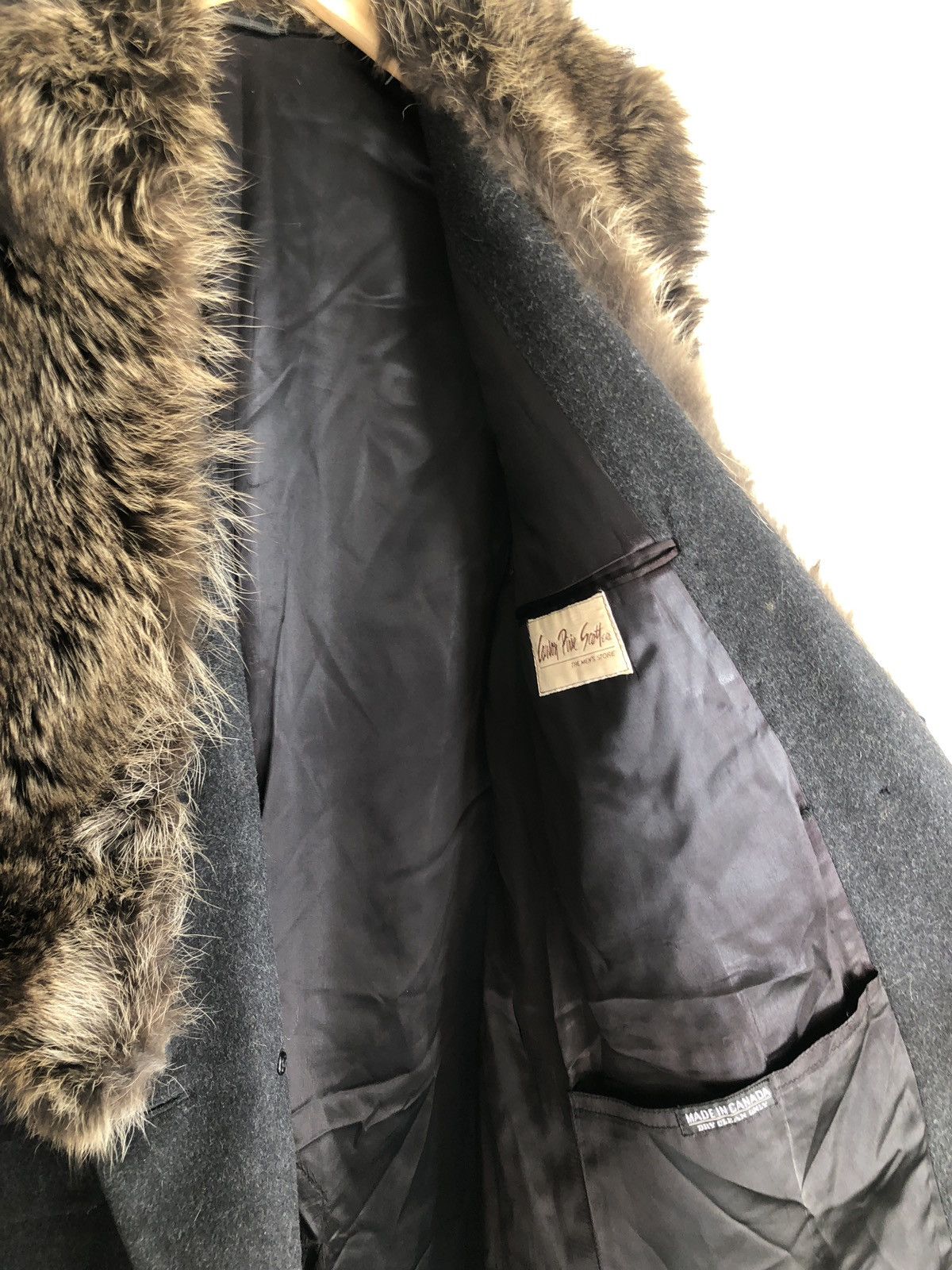Vintage 100% Genuine Fur Lapel Charcoal Wool Topcoat Coat Jacket Size US L / EU 52-54 / 3 - 12 Thumbnail